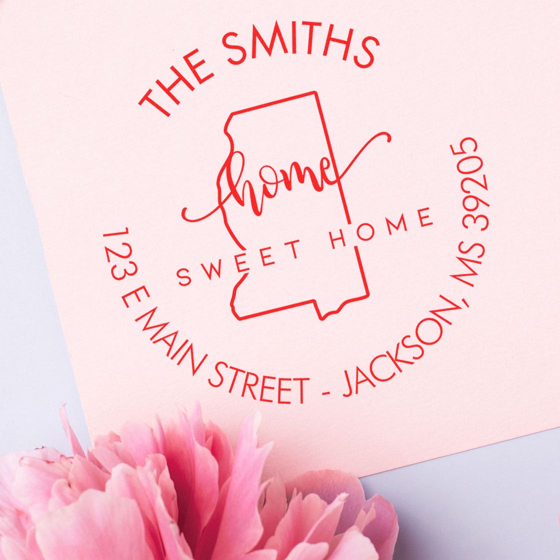 Wooden Handle Round Home Sweet Home for Mississippi Customizable Mailing Rubber Stamp - Engineer Seal Stamps