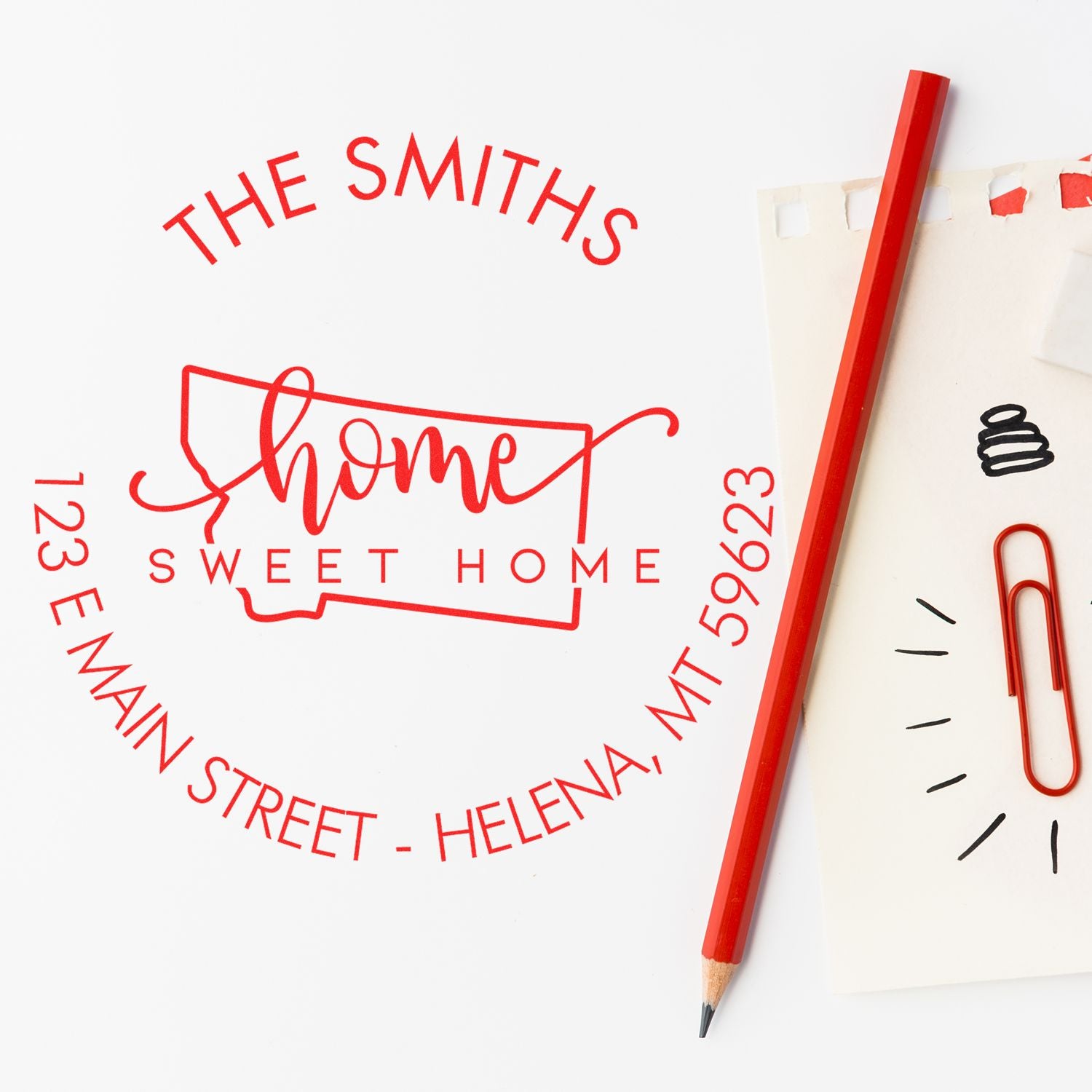 Wooden Handle Round Home Sweet Home for Montana Customizable Name and Address Stamp - Engineer Seal Stamps