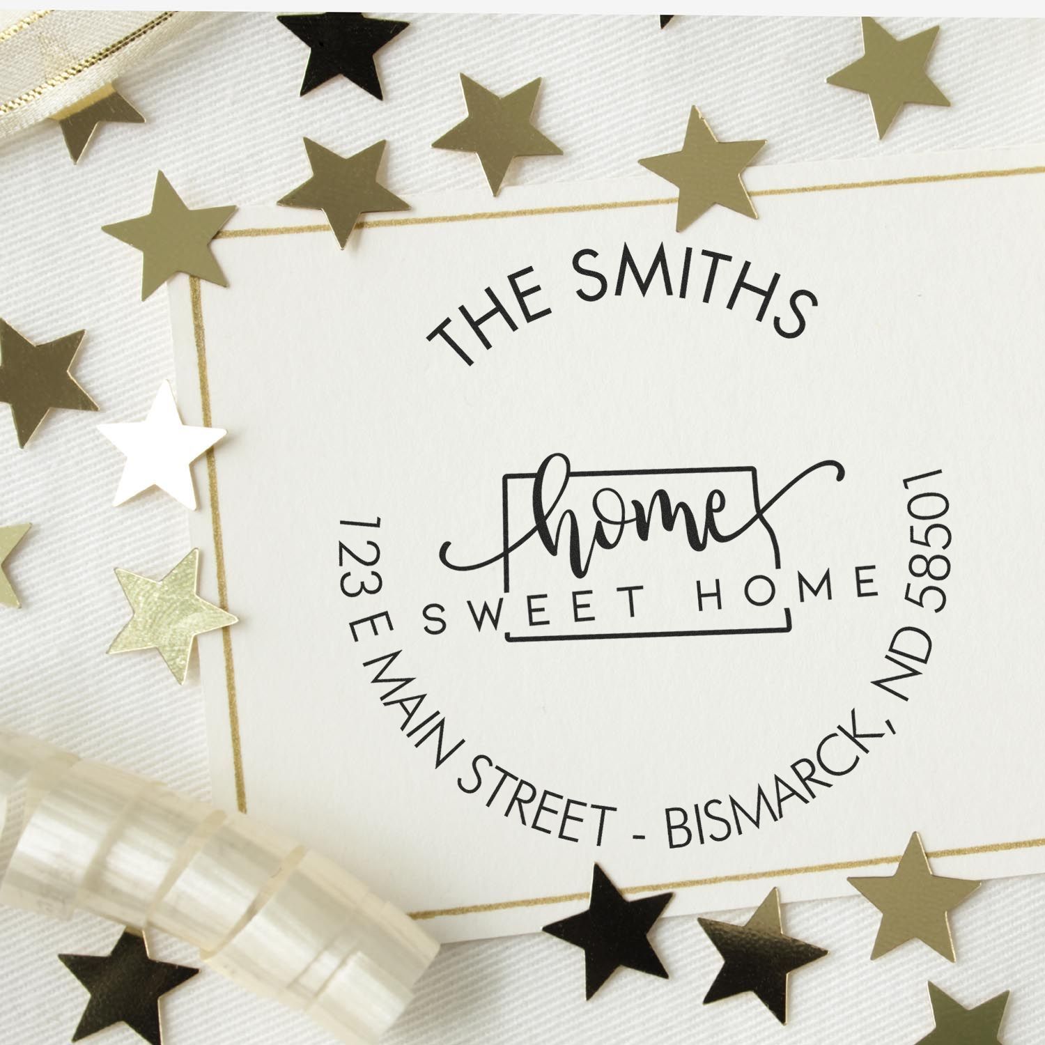 Self-Inking Round Home Sweet Home for North Dakota Customizable Address Return Stamper - Engineer Seal Stamps