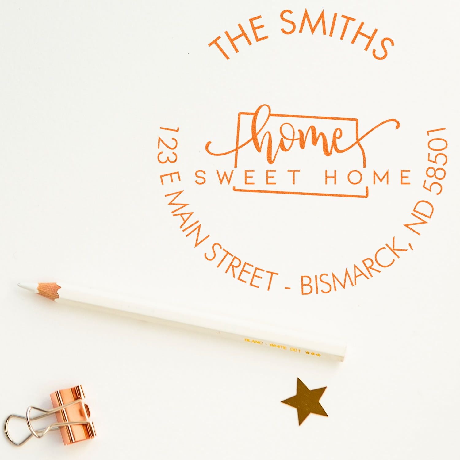 Wooden Handle Round Home Sweet Home for North Dakota Customizable Return Address Rubber Stamp - Engineer Seal Stamps