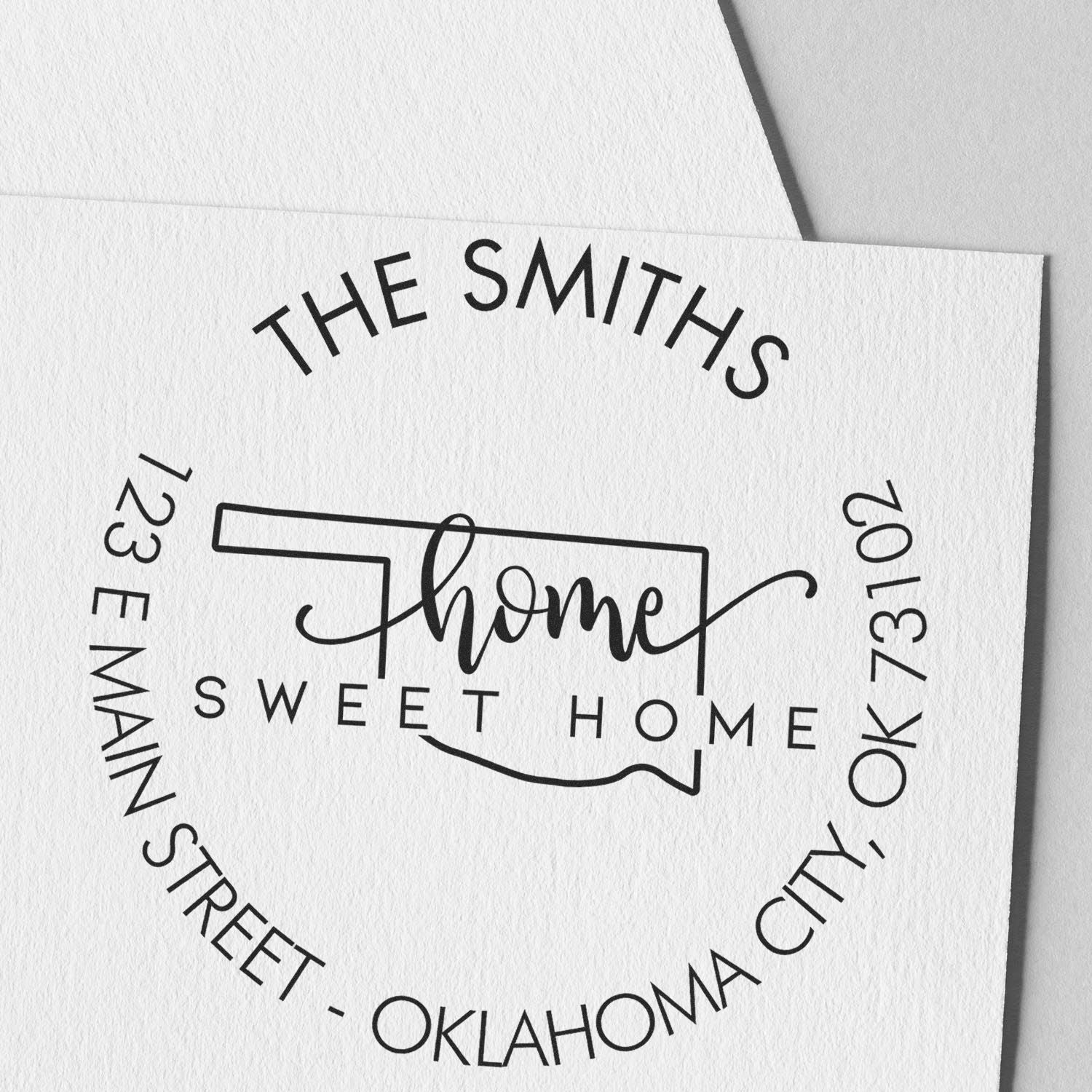 Wooden Handle Round Home Sweet Home for Oklahoma Customizable Return Address Rubber Stamp - Engineer Seal Stamps