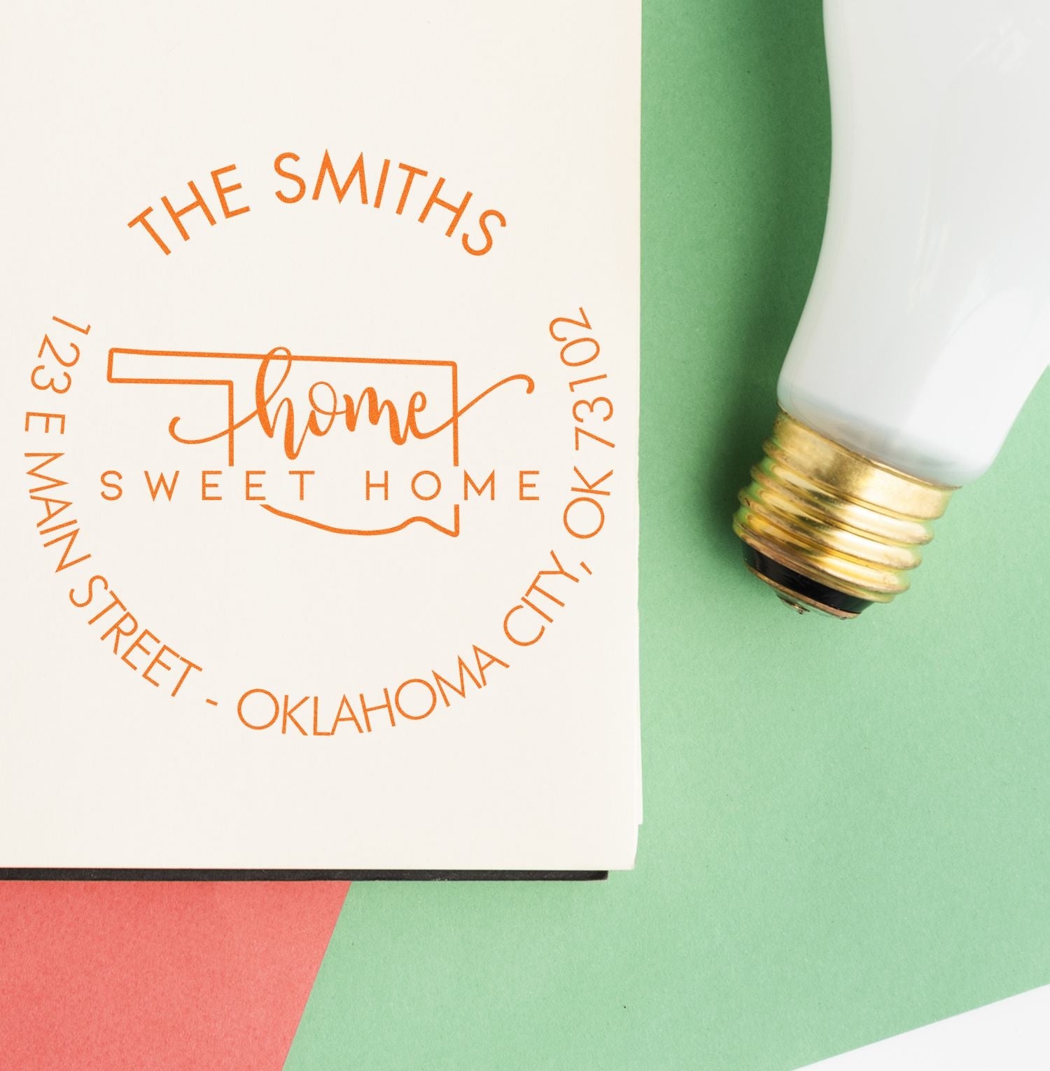 Slim Home Sweet Home for Oklahoma Personalized New Home Address Pre-Inked Stamp - Engineer Seal Stamps