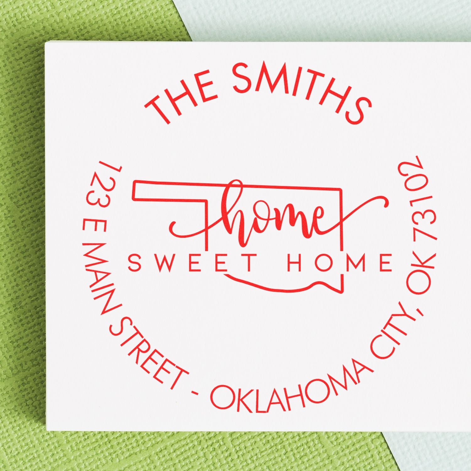 Wooden Handle Round Home Sweet Home for Oklahoma Customizable Return Address Rubber Stamp - Engineer Seal Stamps