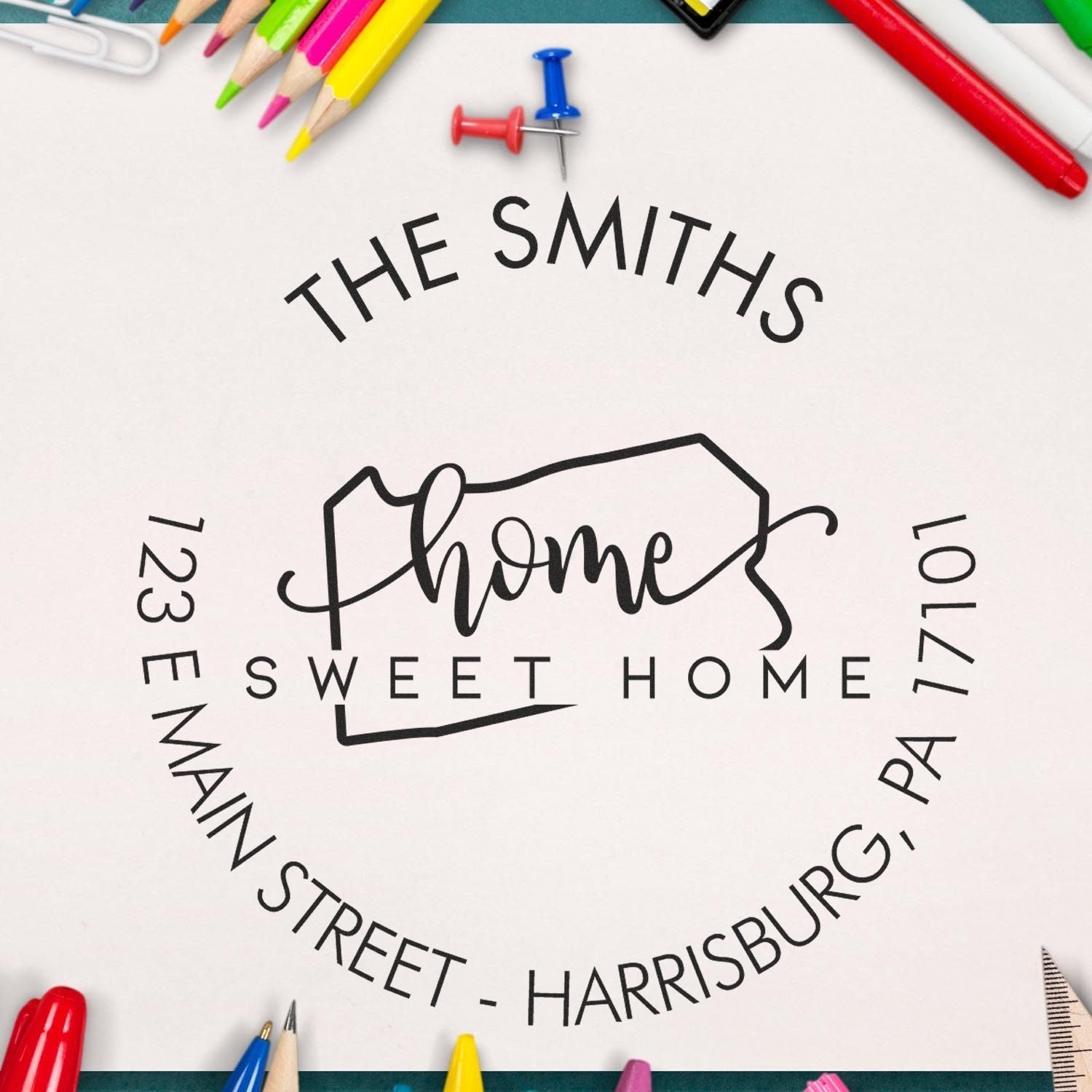 Wooden Handle Round Home Sweet Home for Pennsylvania Customized Address Label Stamp - Engineer Seal Stamps