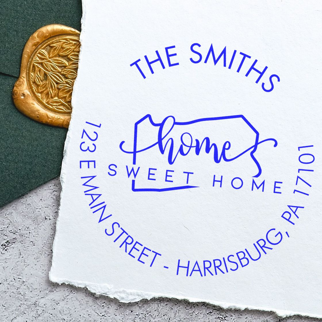 Wooden Handle Round Home Sweet Home for Pennsylvania Customized Address Label Stamp - Engineer Seal Stamps