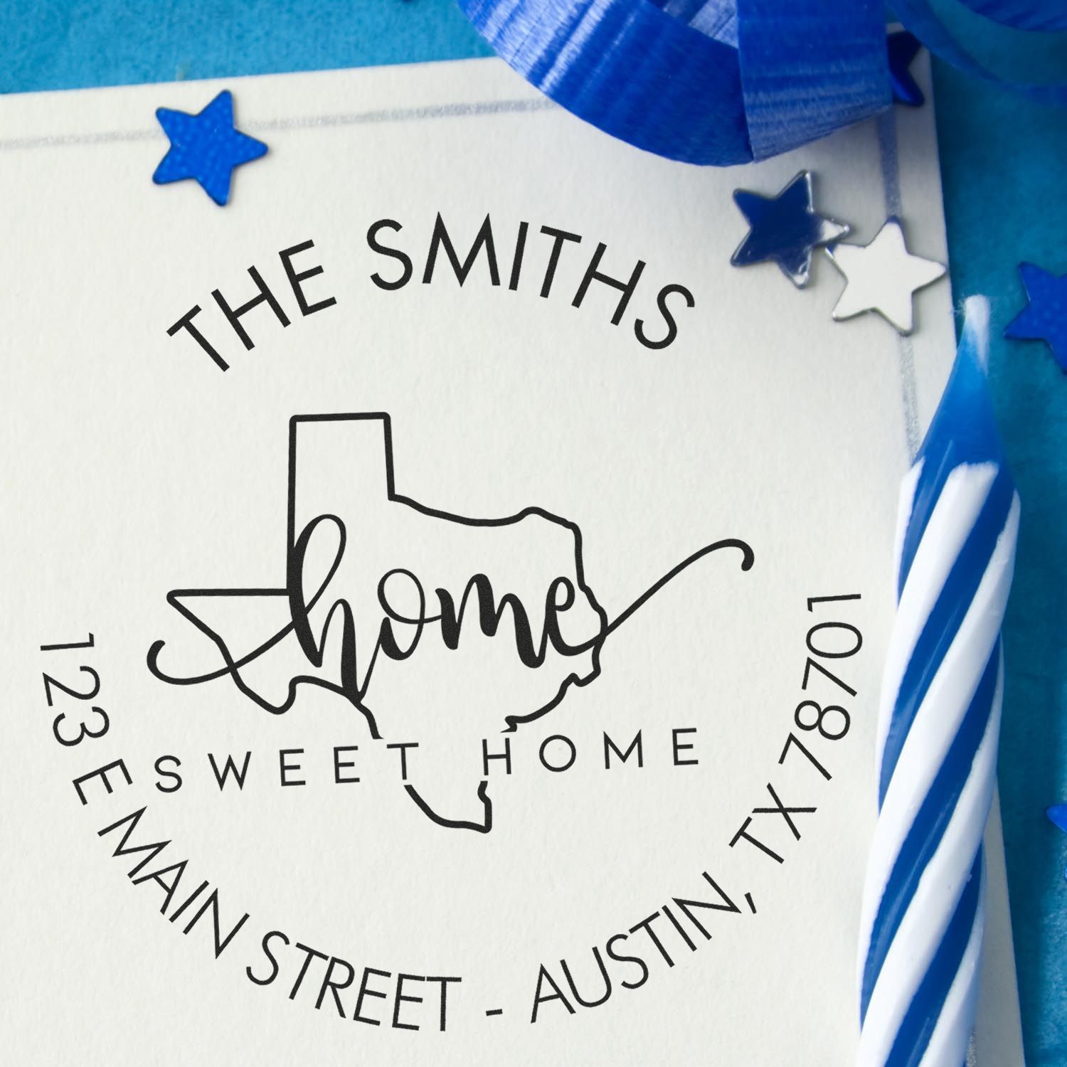 Wooden Handle Round Home Sweet Home for Texas Customized Address Rubber Stamp - Engineer Seal Stamps