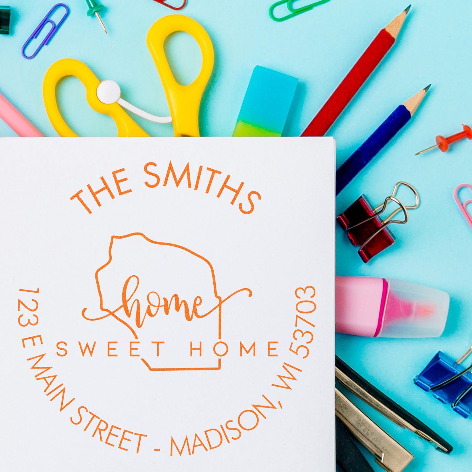 Round PSI Home Sweet Home for Wisconsin Custom Name and Address Stamp - Engineer Seal Stamps