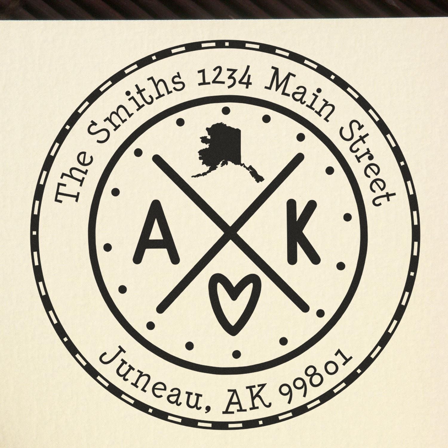 Wooden Handle Round Alaska State Cross Customized Mail Address Stamp - Engineer Seal Stamps