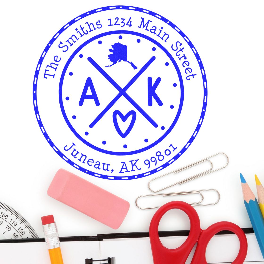 Wooden Handle Round Alaska State Cross Customized Mail Address Stamp - Engineer Seal Stamps