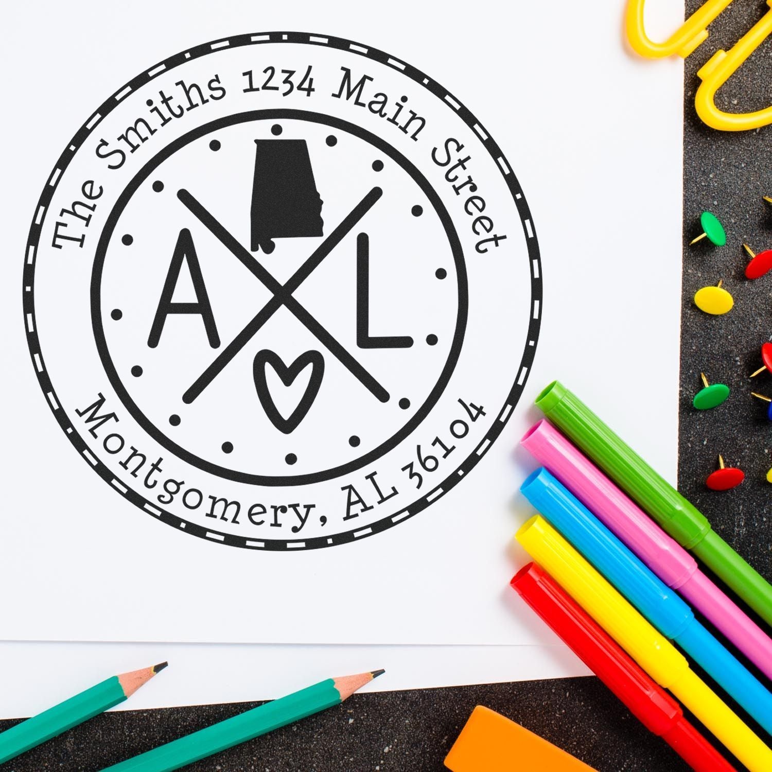 Slim Alabama State Cross Custom Address Label Pre-Inked Stamp - Engineer Seal Stamps