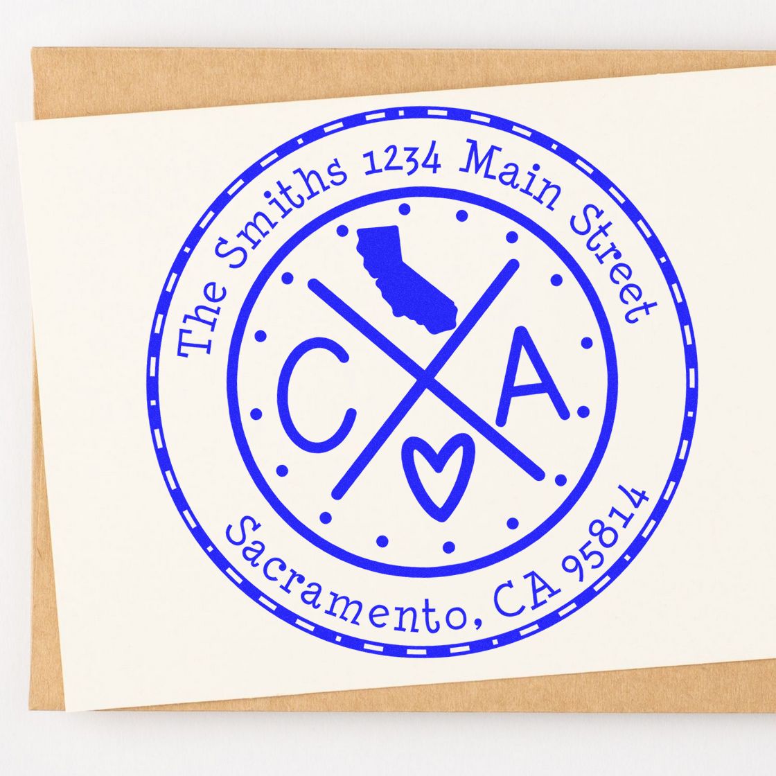 Self-Inking Round California State Cross Customizable Name and Address Rubber Stamp - Engineer Seal Stamps