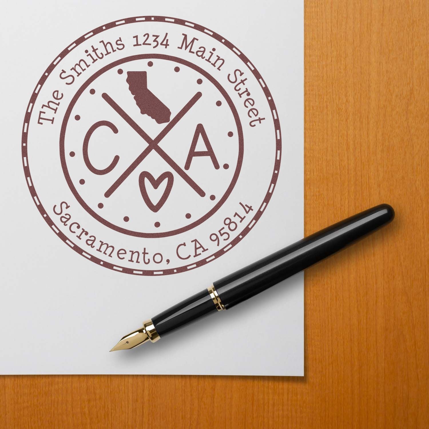Round PSI California State Cross Custom New Home Address Stamper - Engineer Seal Stamps