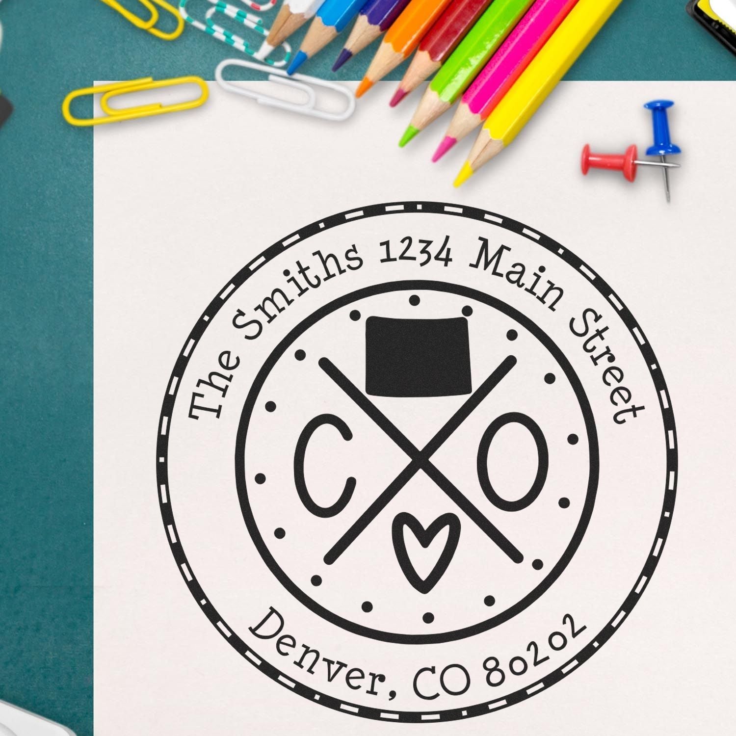 Wooden Handle Round Colorado State Cross Customized Mail Rubber Stamp - Engineer Seal Stamps