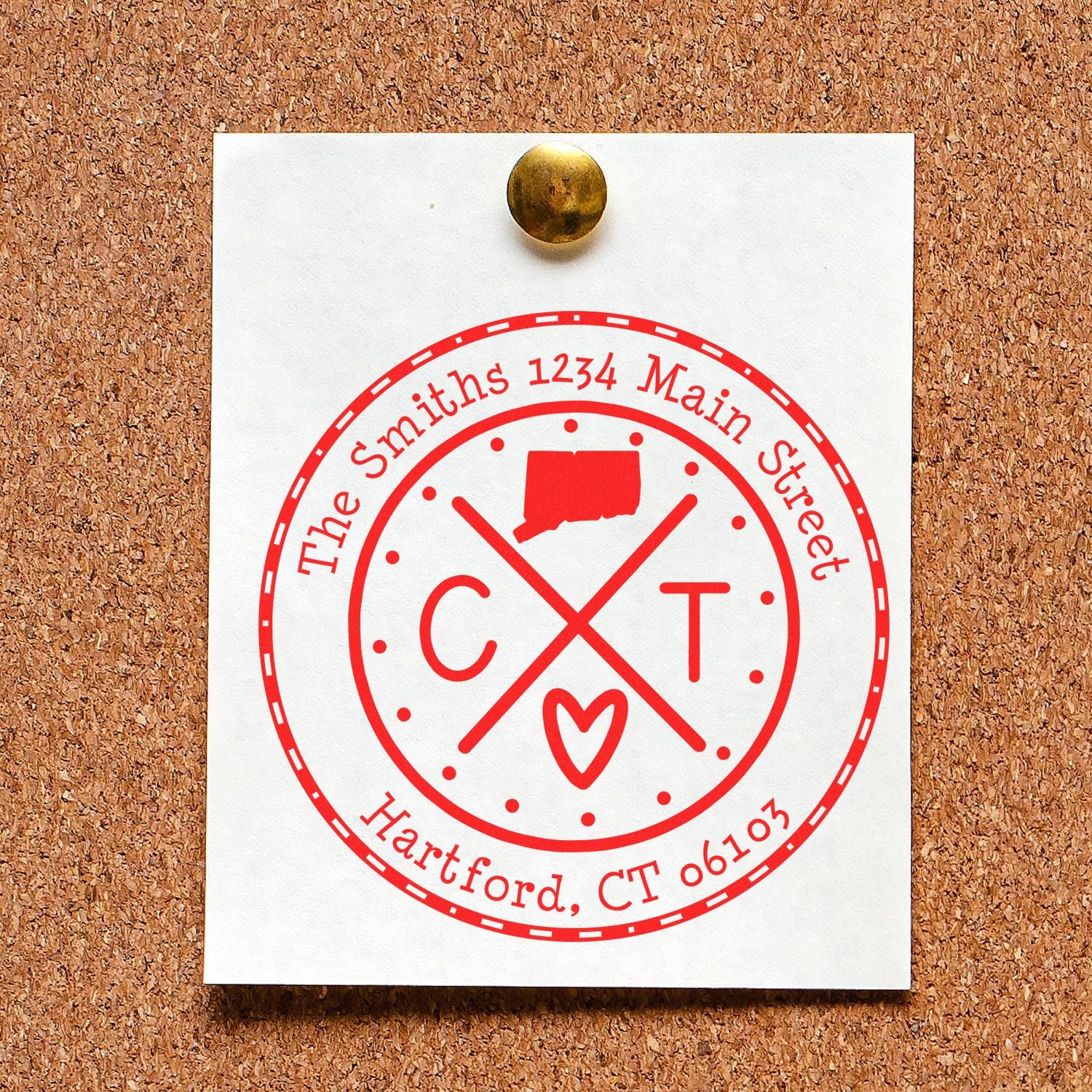 Self-Inking Round Connecticut State Cross Customizable Name and Address Stamper - Engineer Seal Stamps