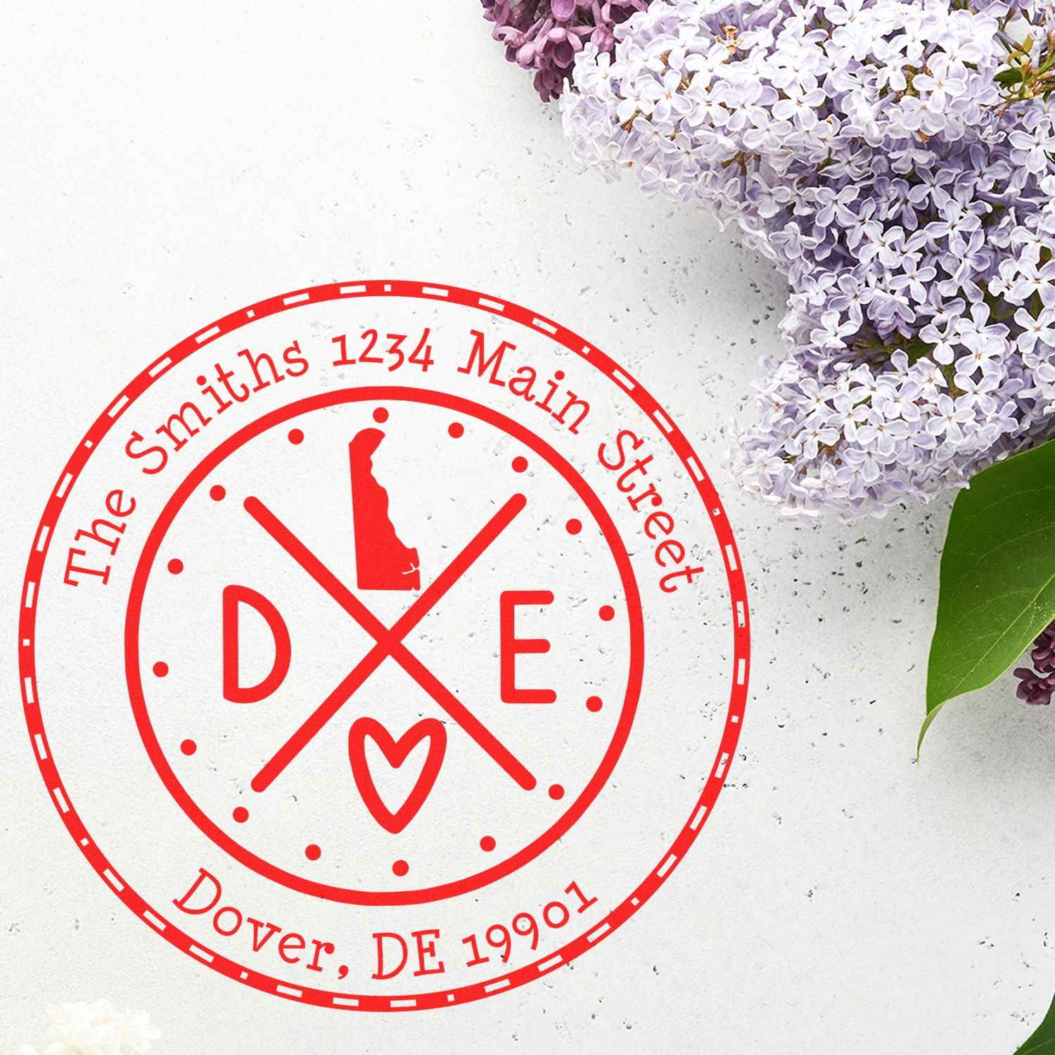 Self-Inking Round Delaware State Cross Customizable New Address Rubber Stamp - Engineer Seal Stamps