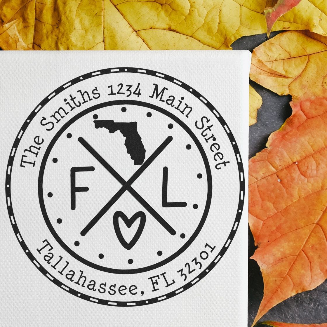 Wooden Handle Round Florida State Cross Customized Mailing Address Rubber Stamp - Engineer Seal Stamps