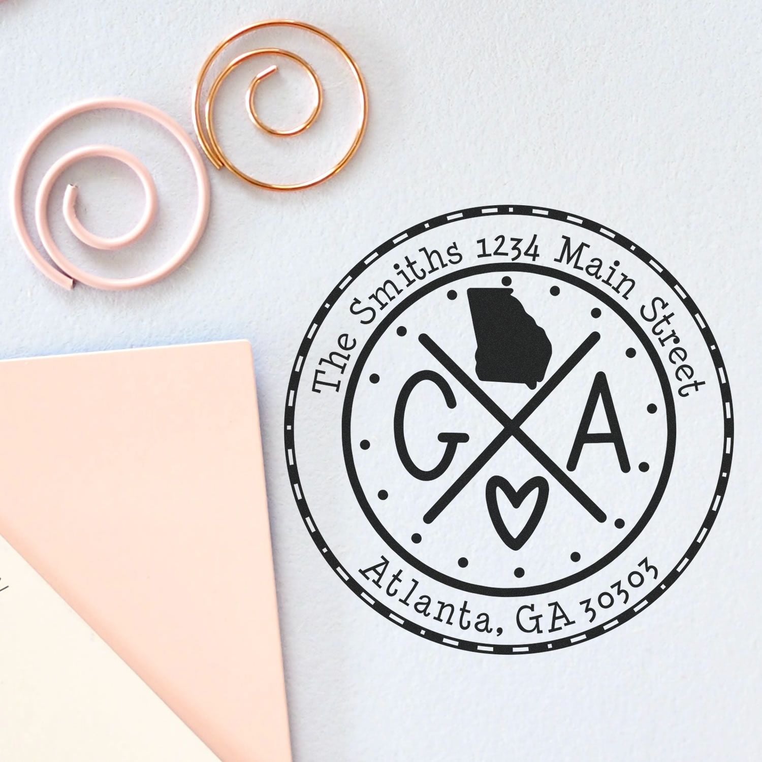 Round PSI Georgia State Cross Customizable Address Label Stamp - Engineer Seal Stamps