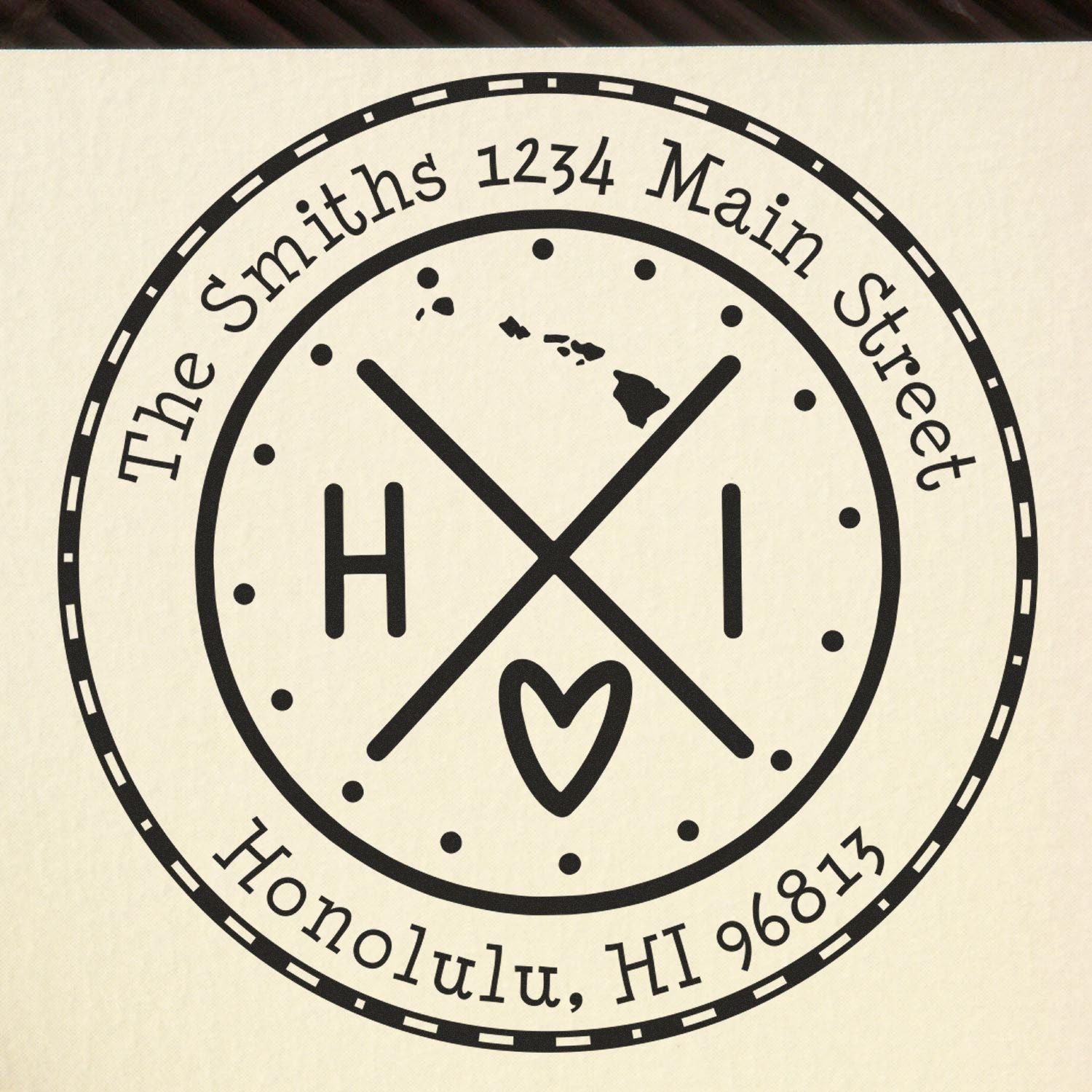 Self-Inking Round Hawaii State Cross Customizable New Home Address Rubber Stamp - Engineer Seal Stamps