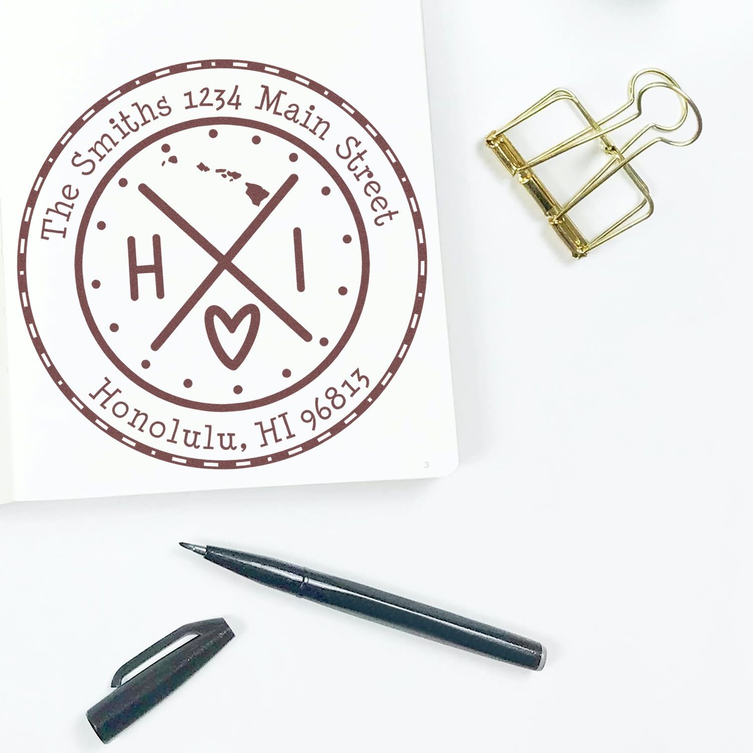 Wooden Handle Round Hawaii State Cross Customized Mailing Stamp - Engineer Seal Stamps