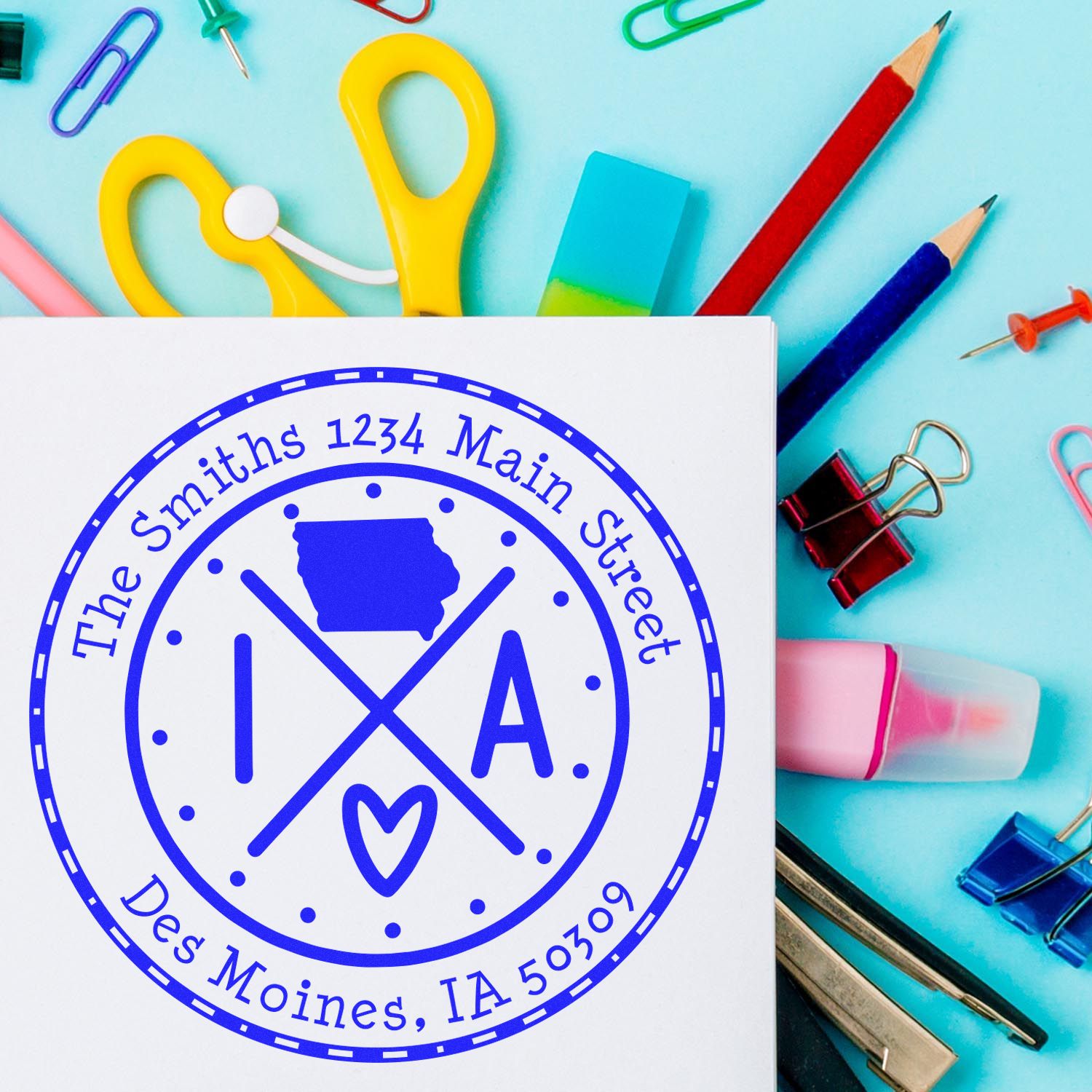 Round PSI Iowa State Cross Customizable Address Pre-Inked Stamp - Engineer Seal Stamps