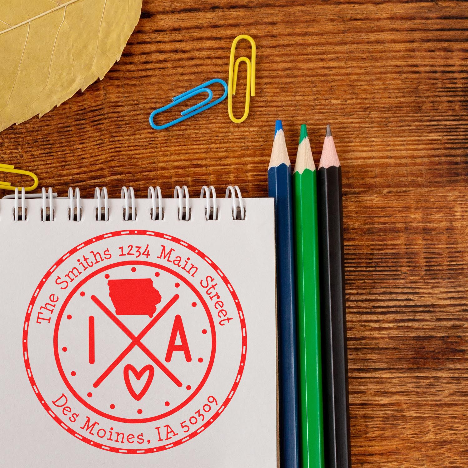 Self-Inking Round Iowa State Cross Customizable Return Address Stamp - Engineer Seal Stamps