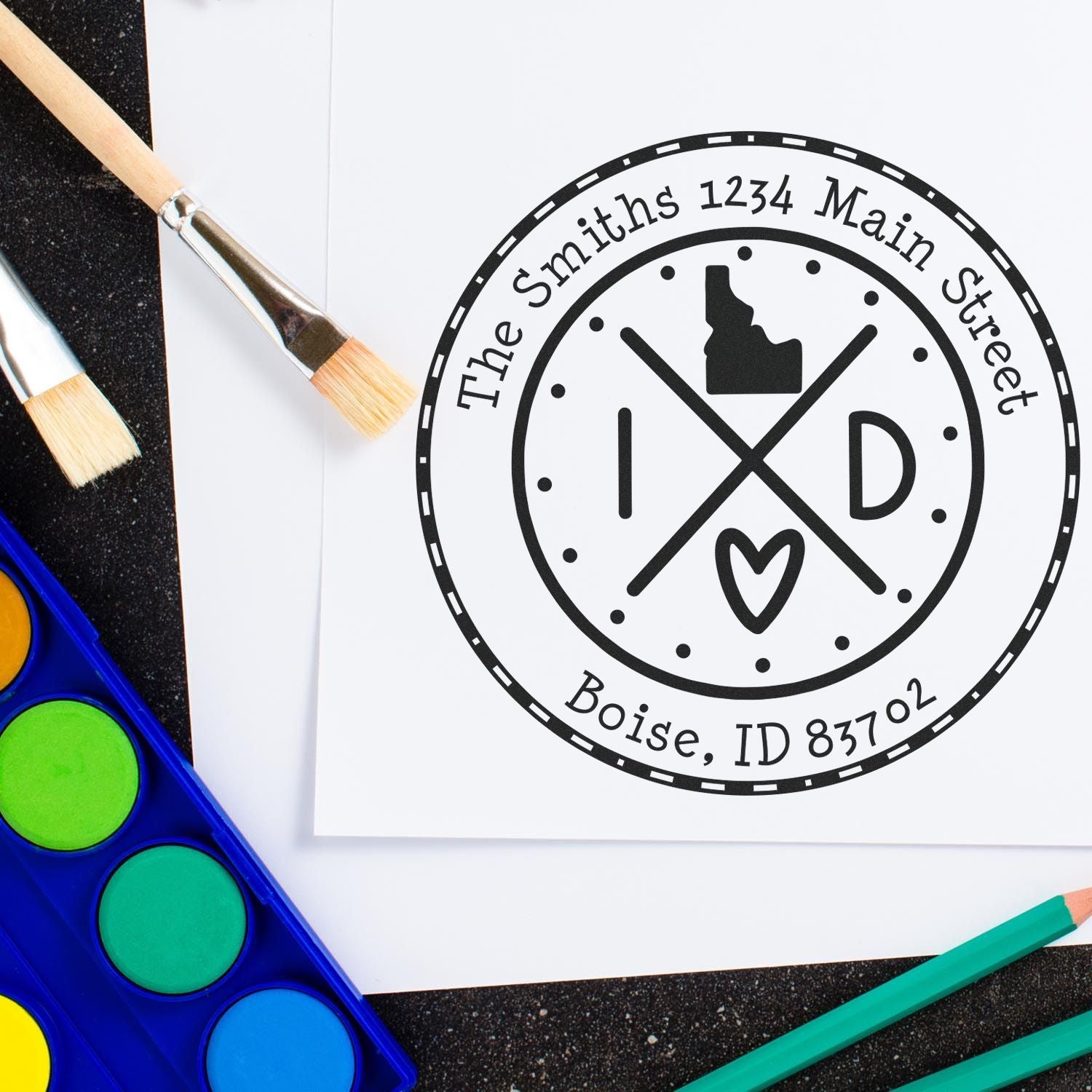 Round PSI Idaho State Cross Customizable Address Return Pre-Inked Stamp - Engineer Seal Stamps