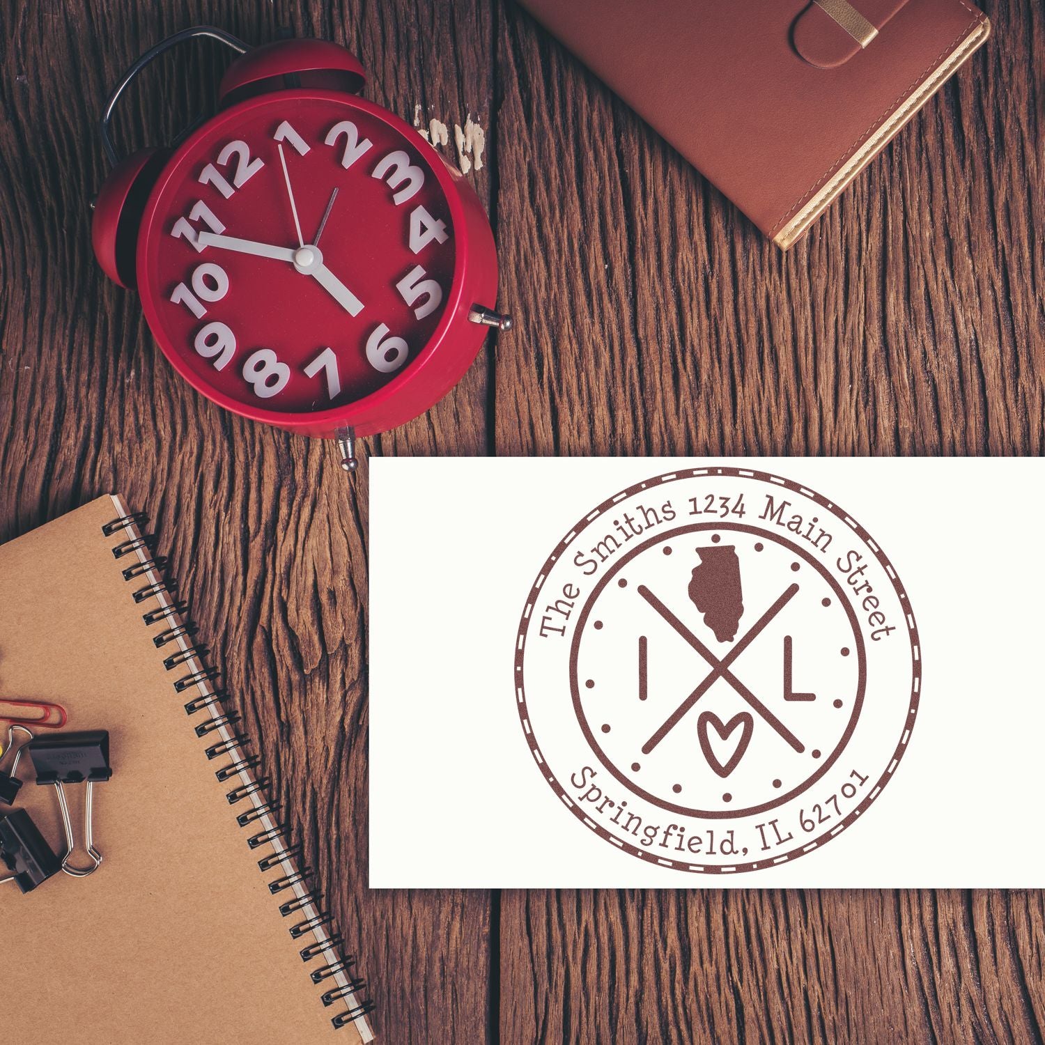 Self-Inking Round Illinois State Cross Customizable New Home Address Stamper - Engineer Seal Stamps