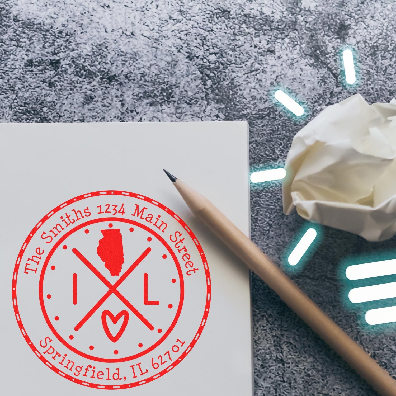 Slim Illinois State Cross Custom Home Address Pre-Inked Stamp - Engineer Seal Stamps