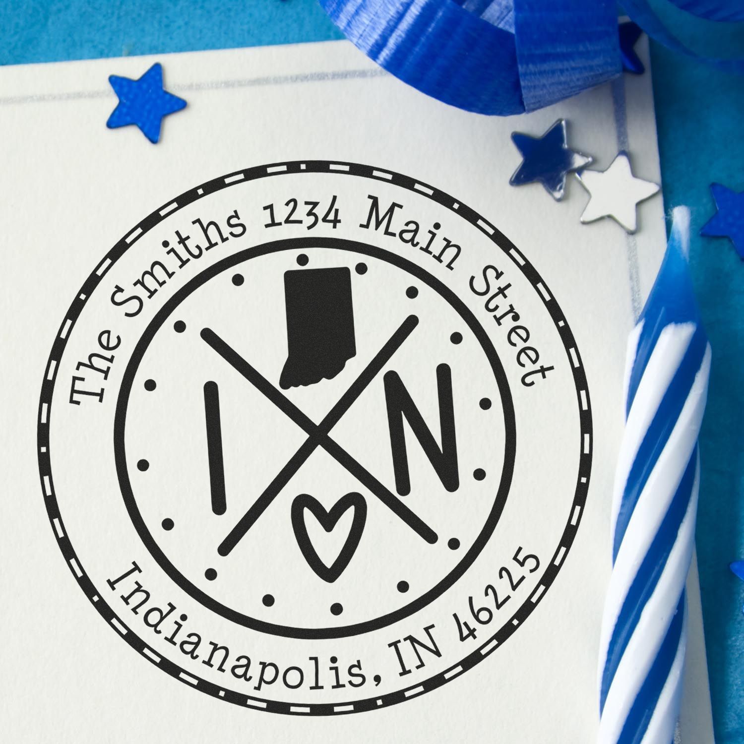 Wooden Handle Round Indiana State Cross Customized Name and Address Stamp - Engineer Seal Stamps