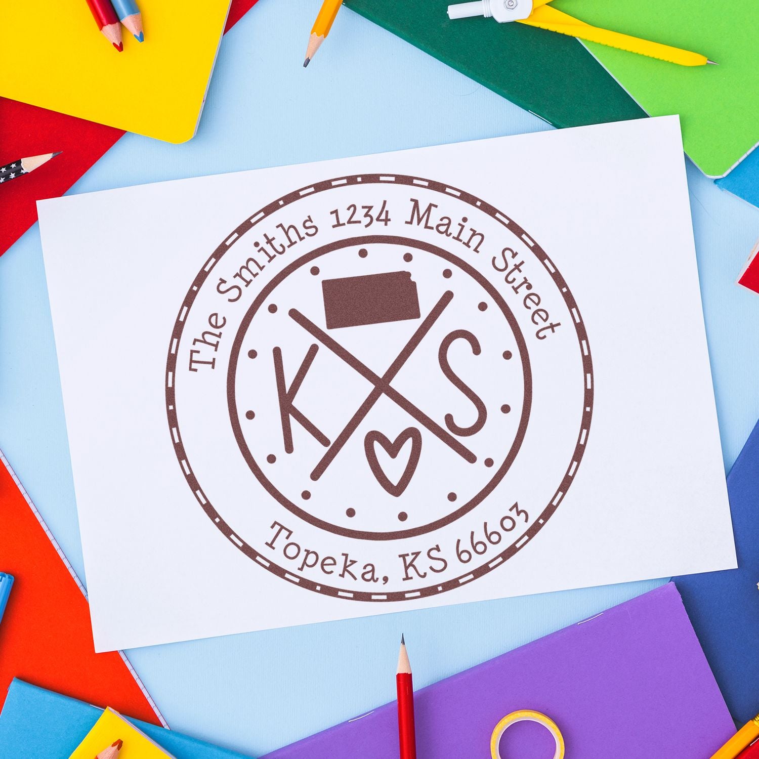 Self-Inking Round Kansas State Cross Customizable Return Address Stamper - Engineer Seal Stamps