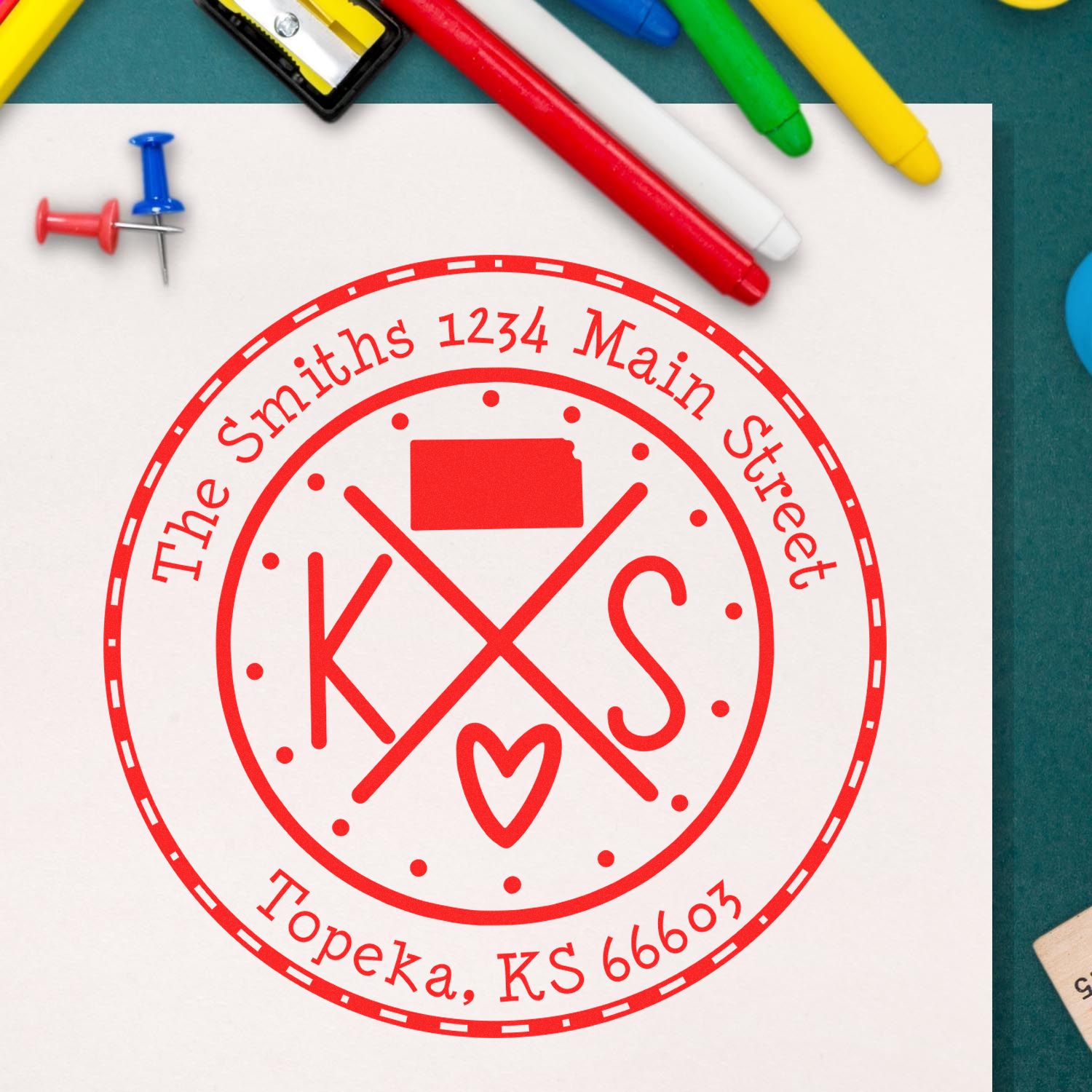 Slim Kansas State Cross Custom Mail Address Pre-Inked Stamp - Engineer Seal Stamps