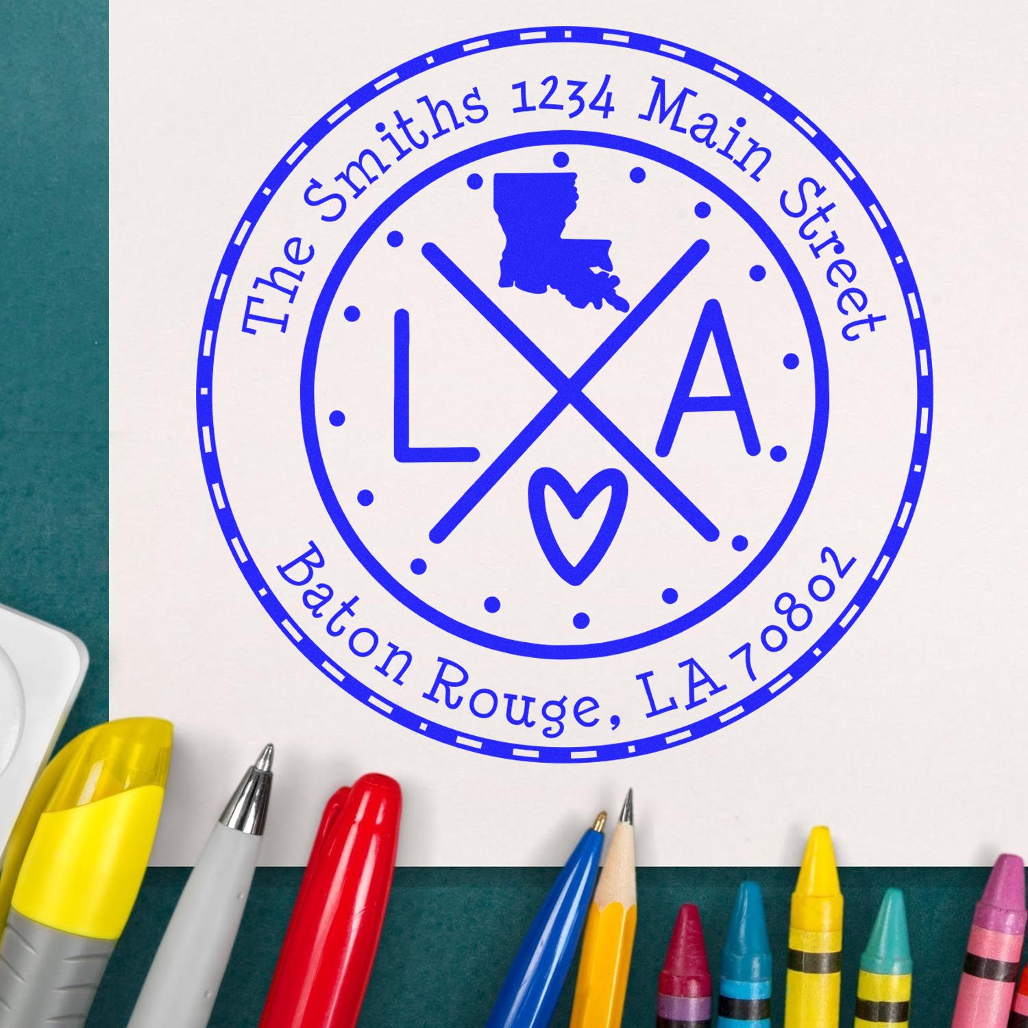 Self-Inking Round Louisiana State Cross Customized Address Label Stamp - Engineer Seal Stamps