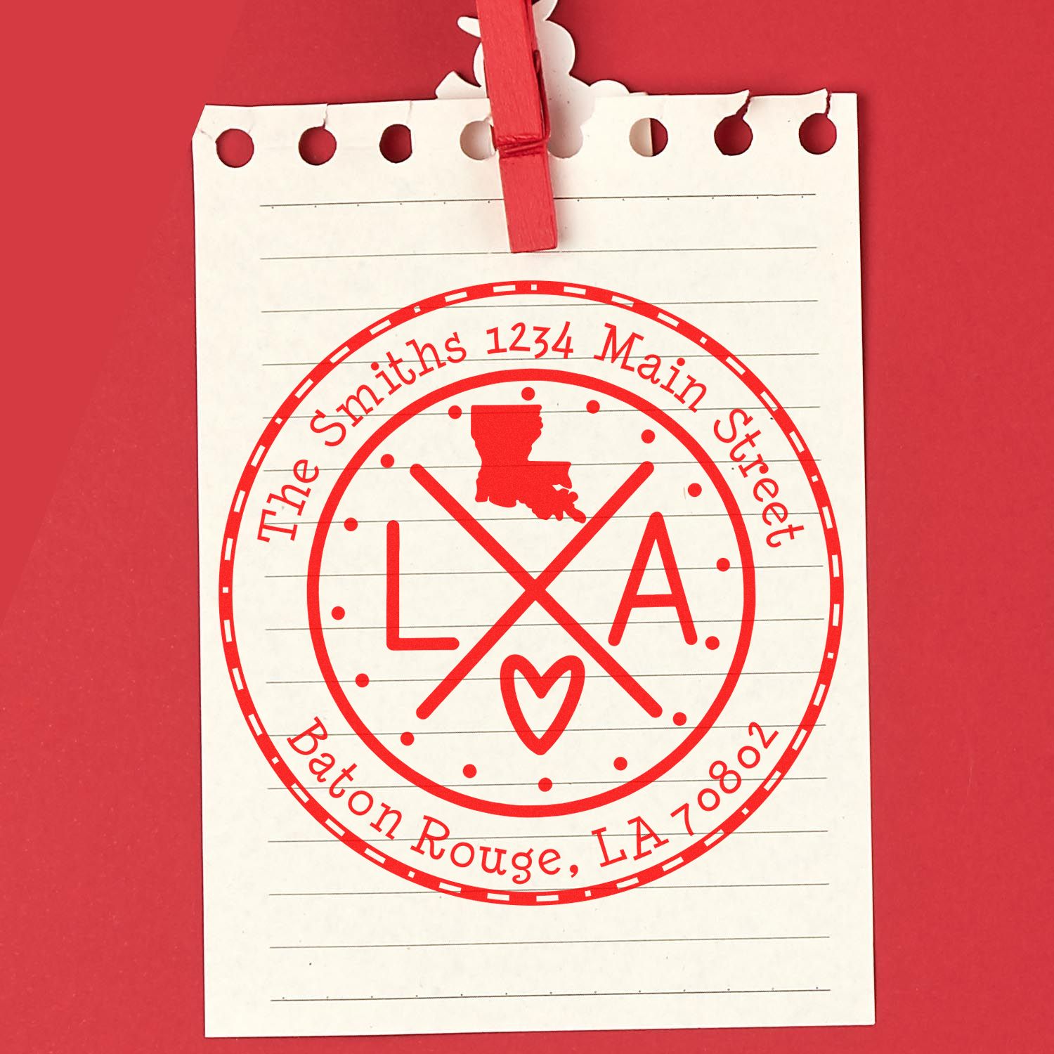 Wooden Handle Round Louisiana State Cross Customized New Address Rubber Stamp - Engineer Seal Stamps