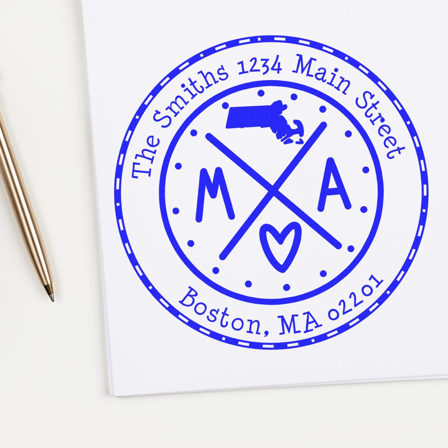Round PSI Massachusetts State Cross Customizable Home Address Pre-Inked Stamp - Engineer Seal Stamps