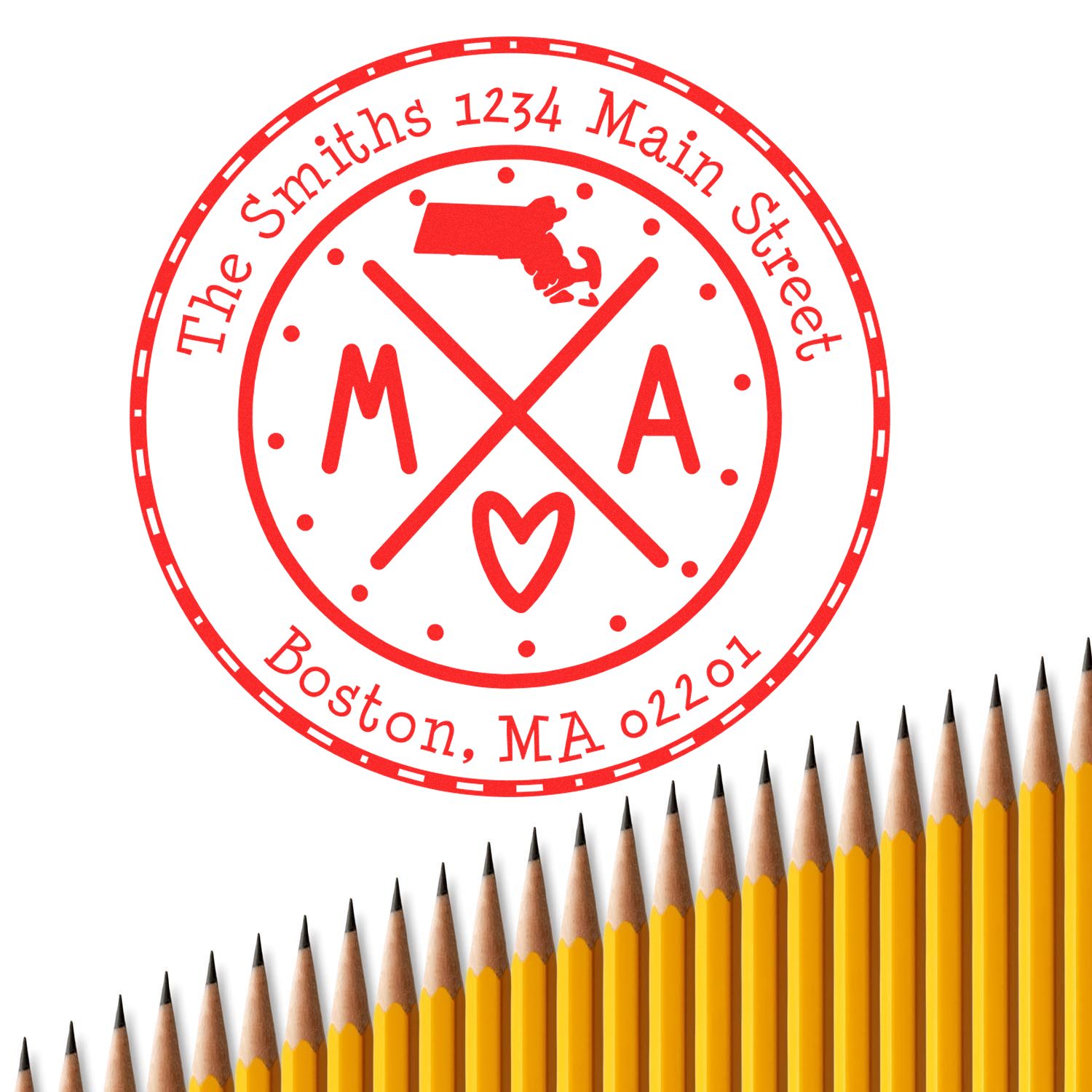 Self-Inking Round Massachusetts State Cross Customized Address Return Stamp - Engineer Seal Stamps