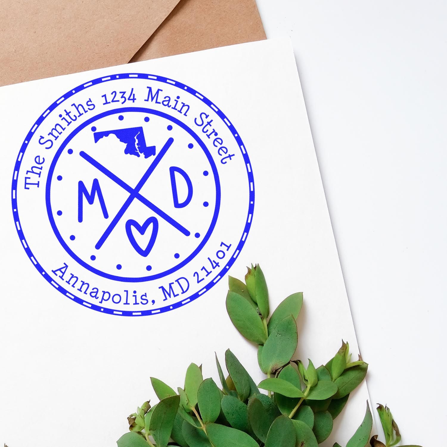 Self-Inking Round Maryland State Cross Customized Address Return Rubber Stamp - Engineer Seal Stamps