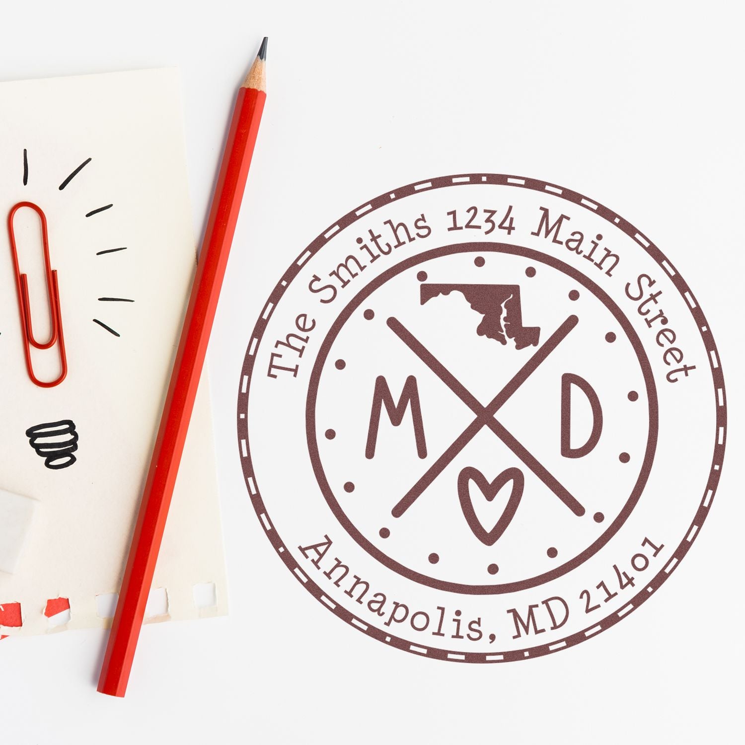 Wooden Handle Round Maryland State Cross Customized New Home Address Stamp - Engineer Seal Stamps