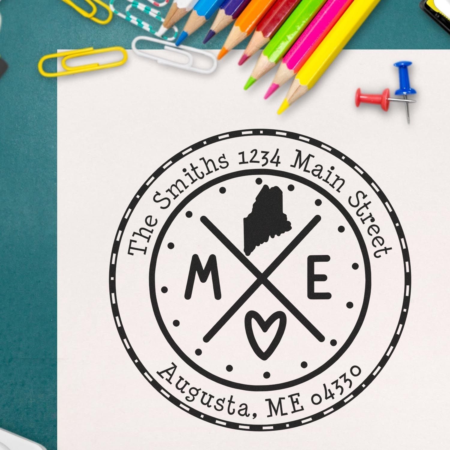 Slim Maine State Cross Custom Mail Pre-Inked Stamp - Engineer Seal Stamps