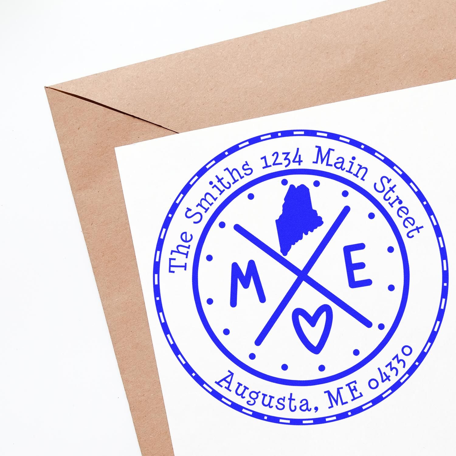 Self-Inking Round Maine State Cross Customized Address Label Stamper - Engineer Seal Stamps