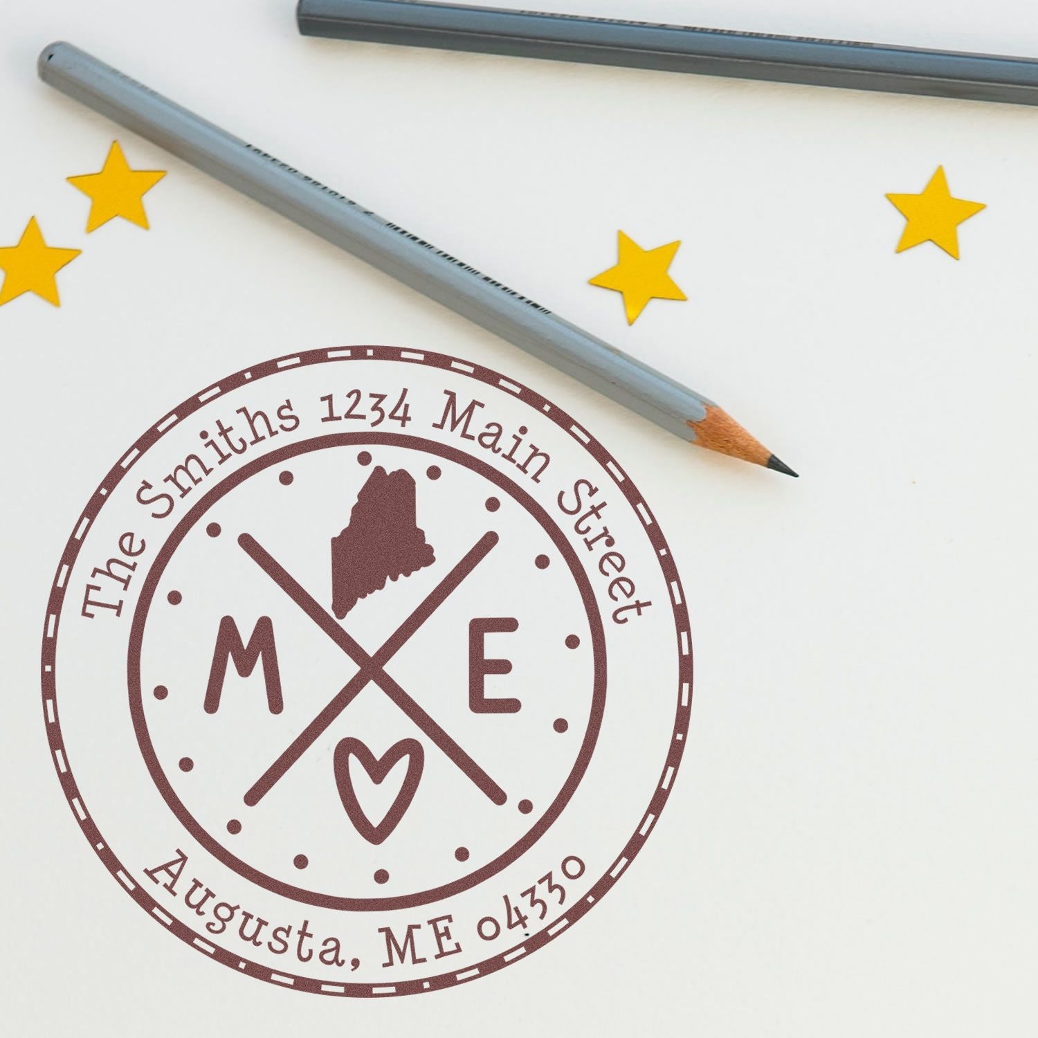 Wooden Handle Round Maine State Cross Customized New Home Address Rubber Stamp - Engineer Seal Stamps