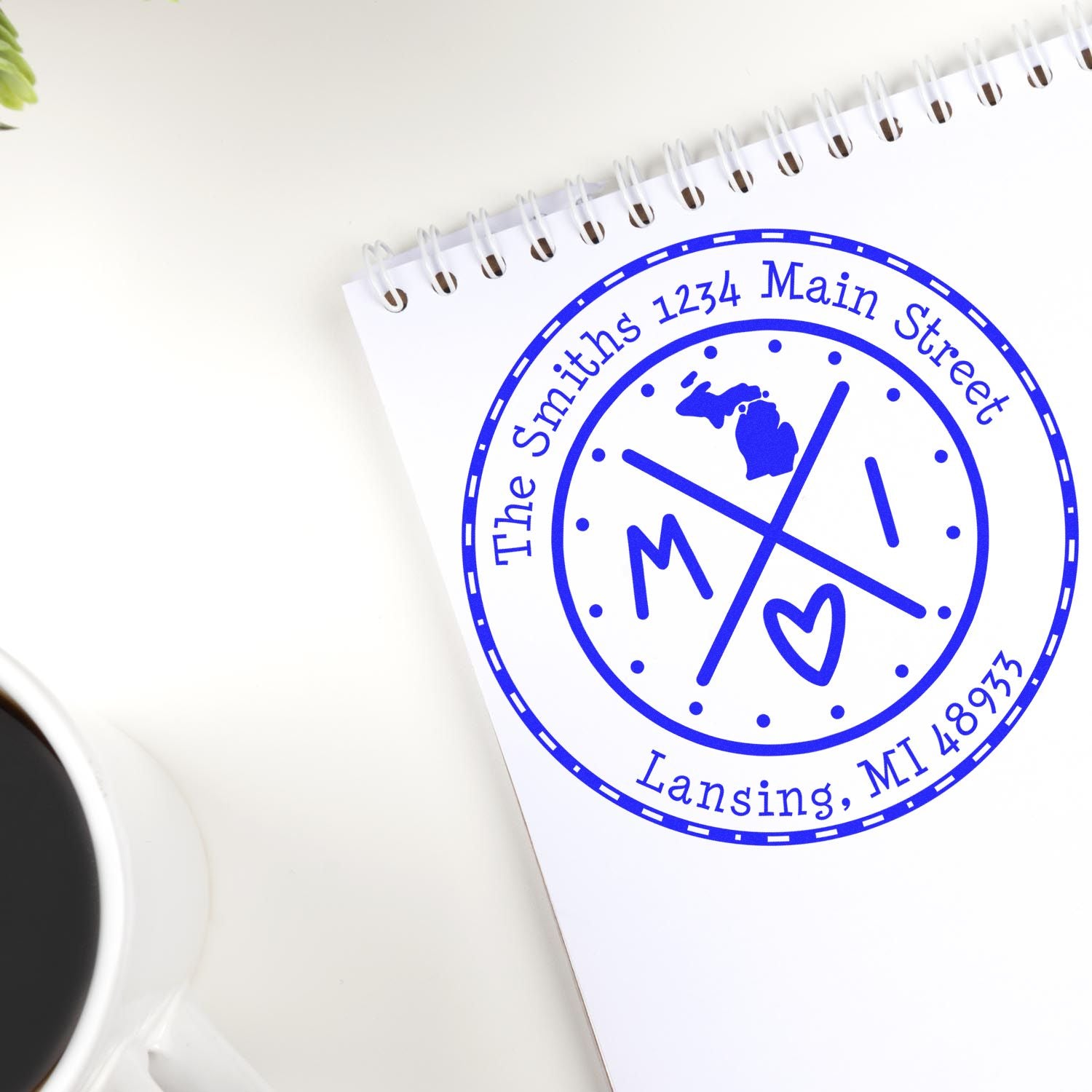 Self-Inking Round Michigan State Cross Customized Address Return Stamper - Engineer Seal Stamps