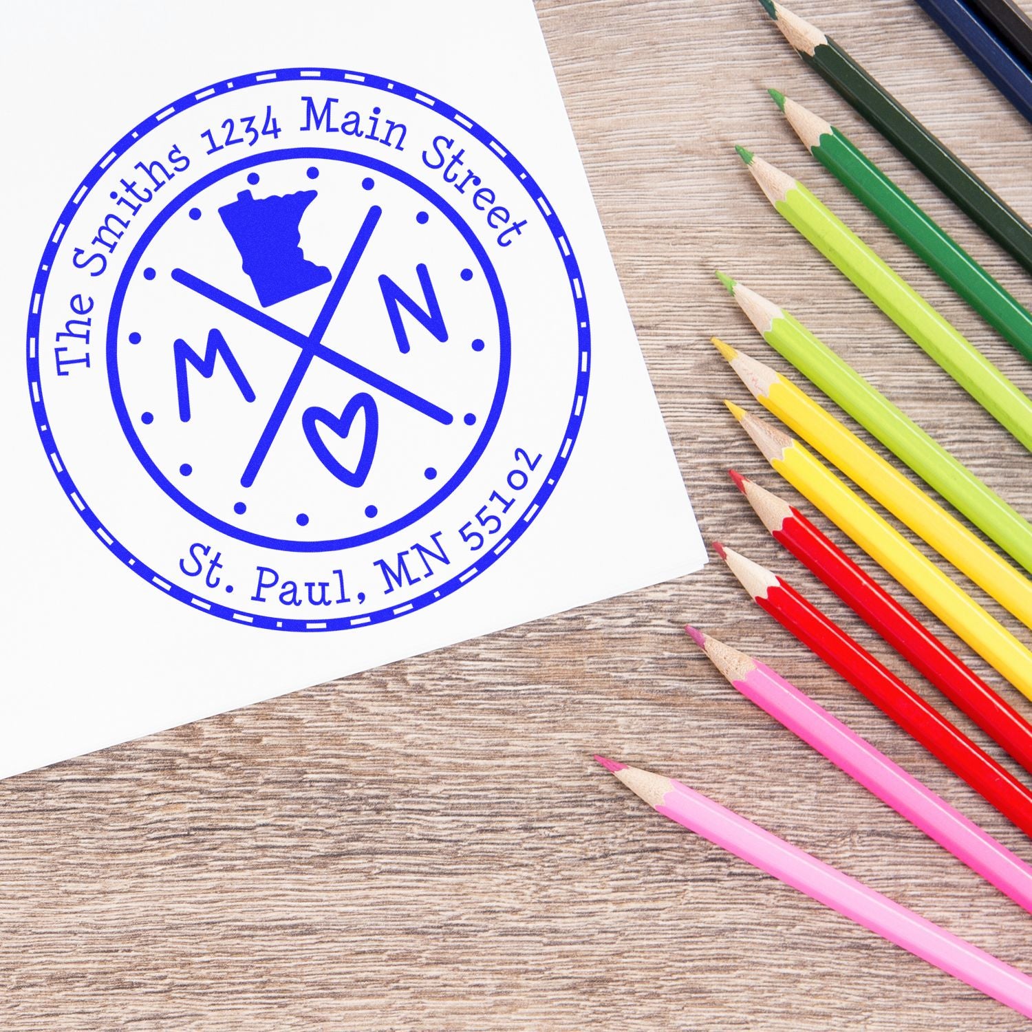 Self-Inking Round Minnesota State Cross Customized Address Rubber Stamp - Engineer Seal Stamps