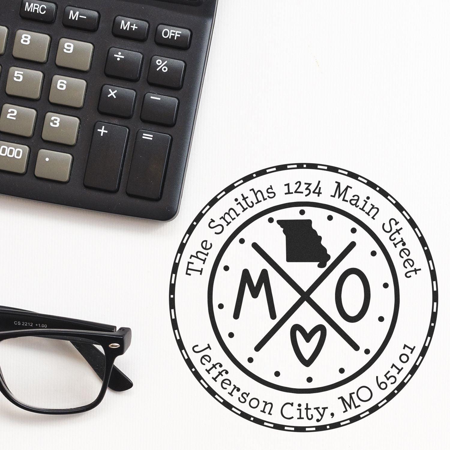 Wooden Handle Round Missouri State Cross Custom-Made Address Label Rubber Stamp - Engineer Seal Stamps