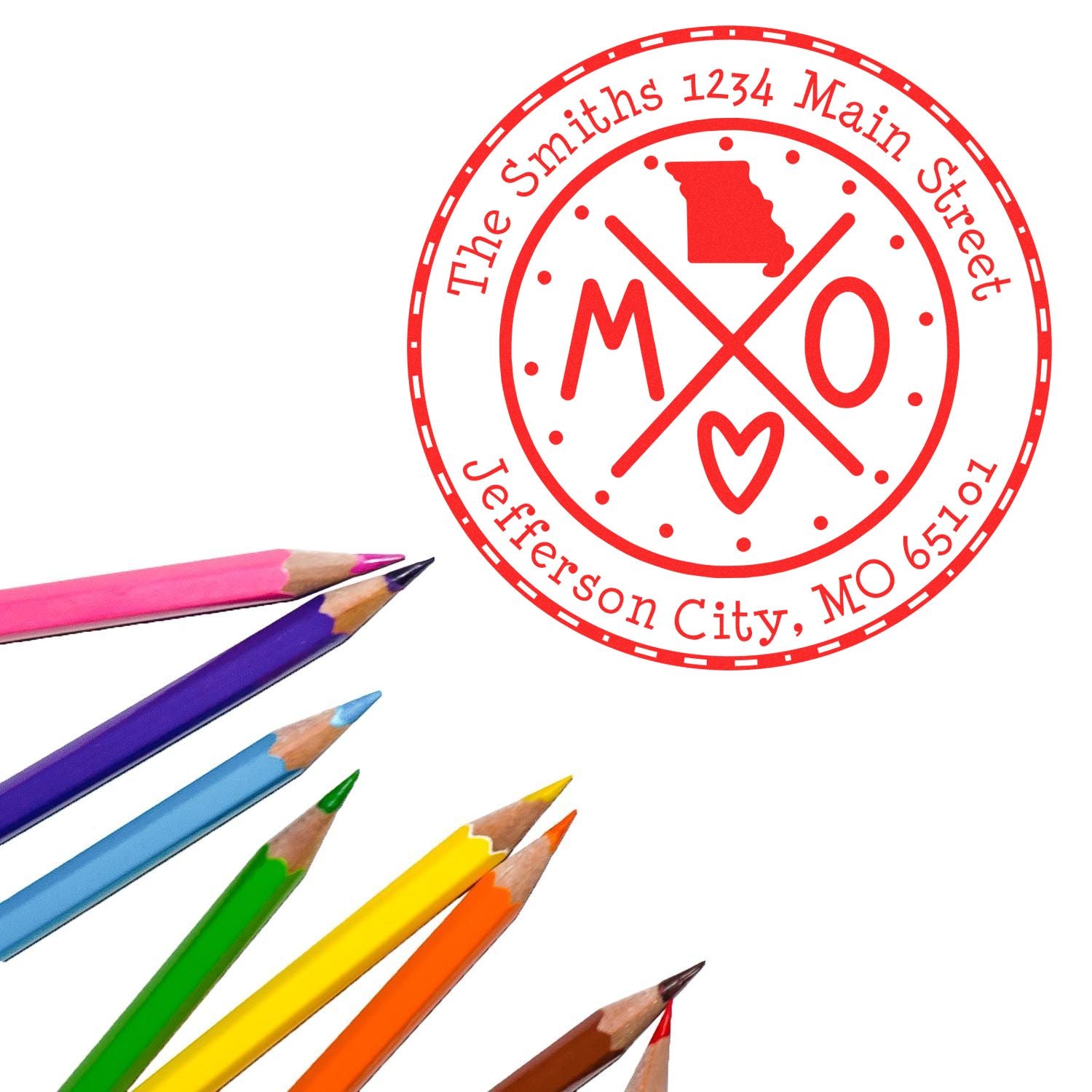 Round PSI Missouri State Cross Customizable Mail Address Stamp - Engineer Seal Stamps