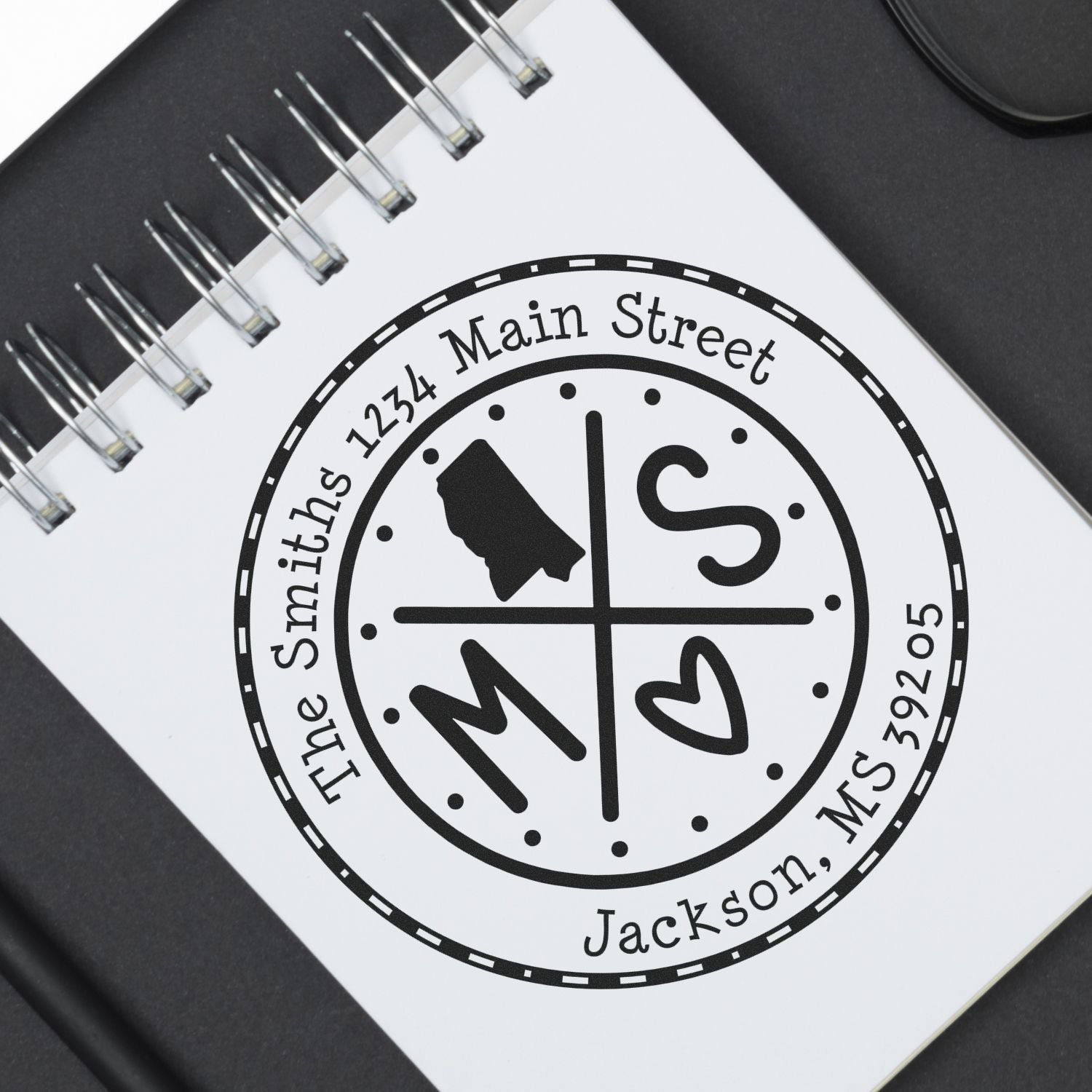 Self-Inking Round Mississippi State Cross Customized Address Stamp - Engineer Seal Stamps