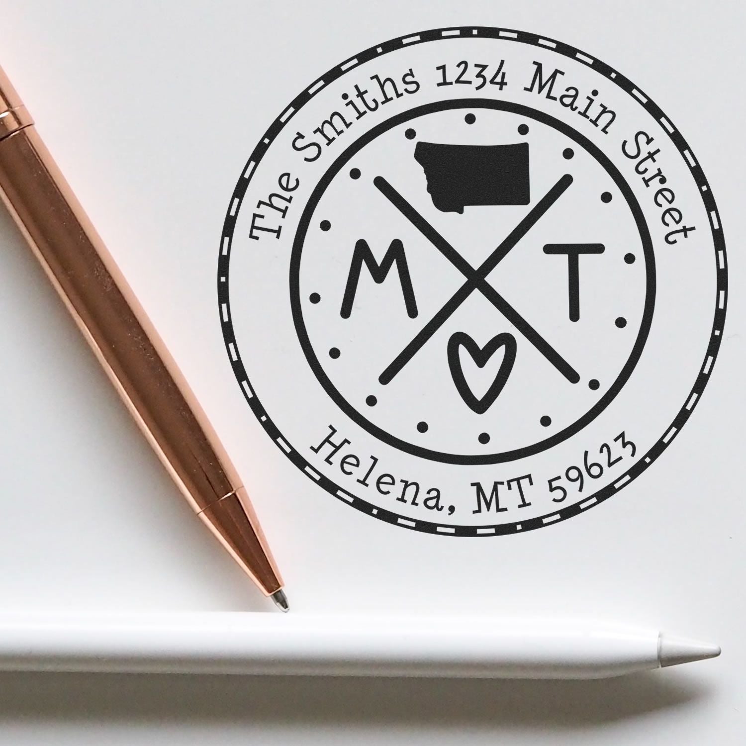 Round PSI Montana State Cross Customizable Mail Address Stamper - Engineer Seal Stamps