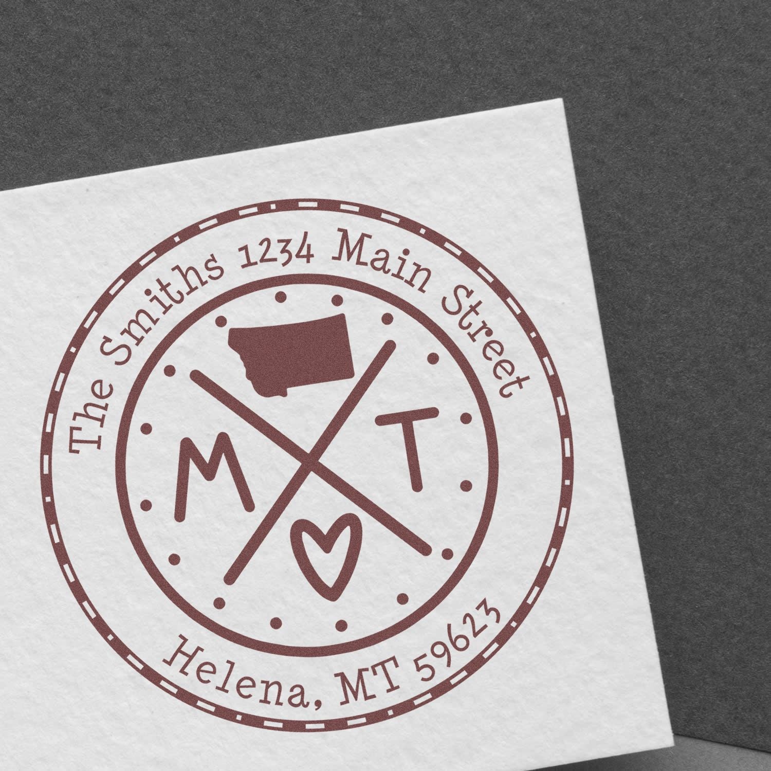 Wooden Handle Round Montana State Cross Custom-Made Address Label Stamp - Engineer Seal Stamps