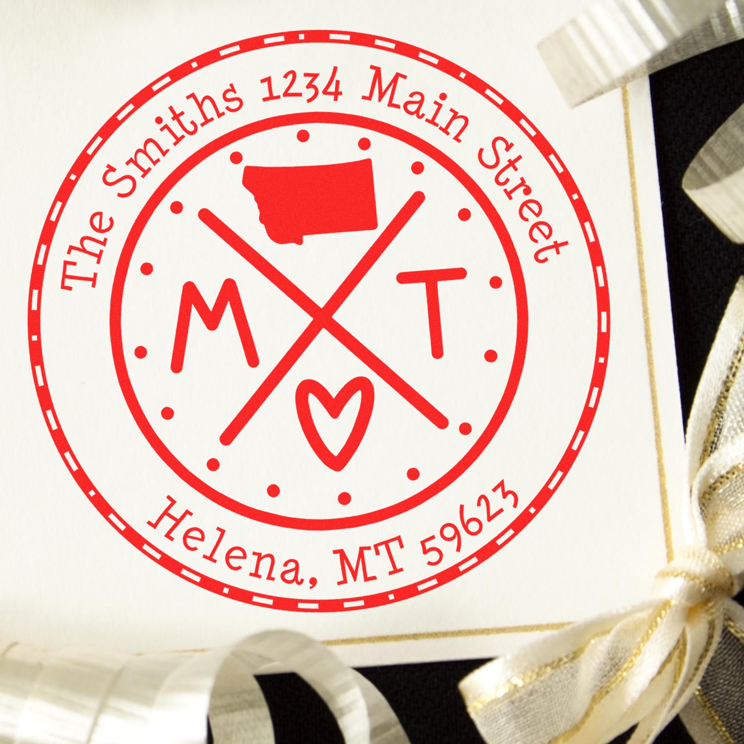 Self-Inking Round Montana State Cross Customized Home Address For Envelopes Rubber Stamp - Engineer Seal Stamps