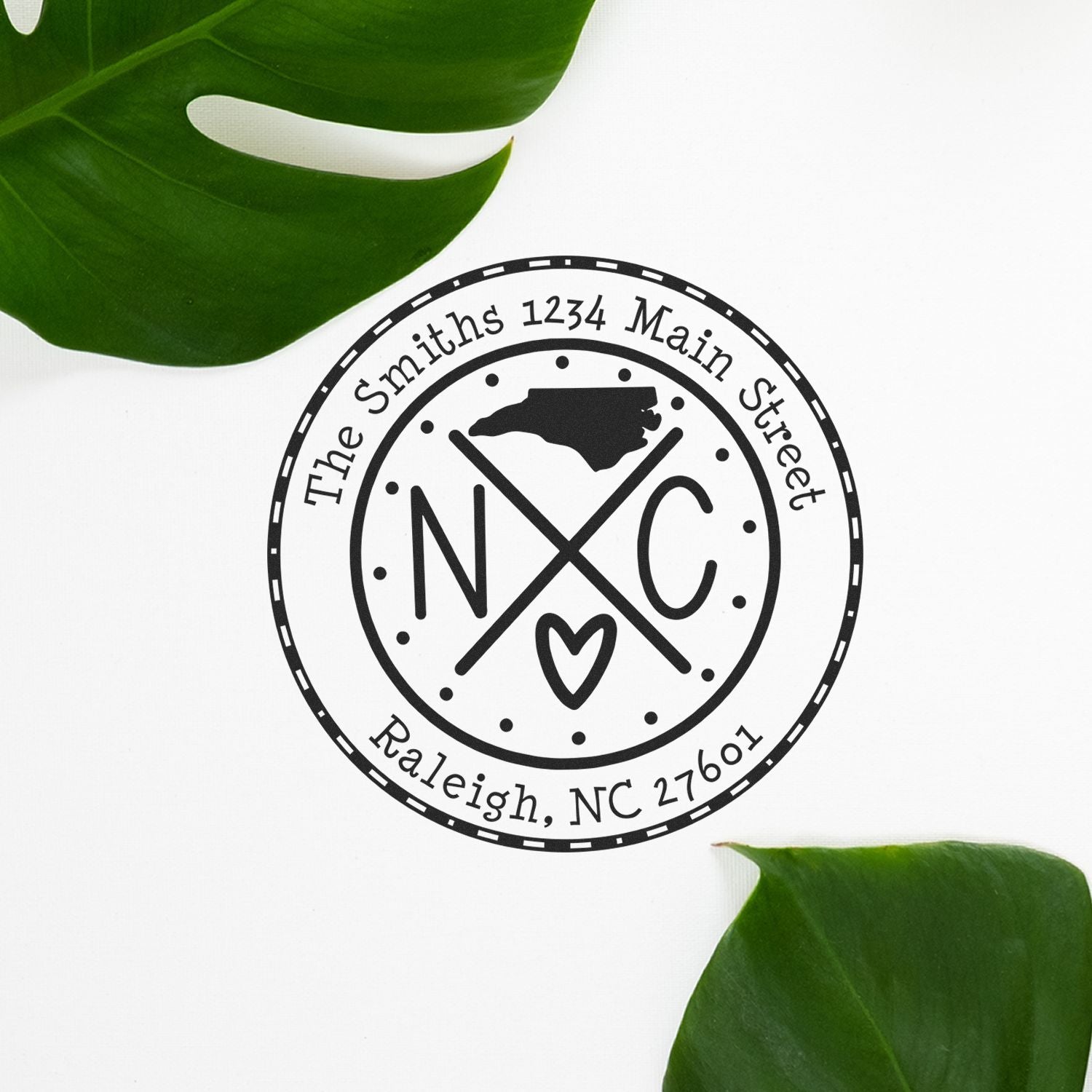 Wooden Handle Round North Carolina State Cross Custom-Made Address Rubber Stamp - Engineer Seal Stamps