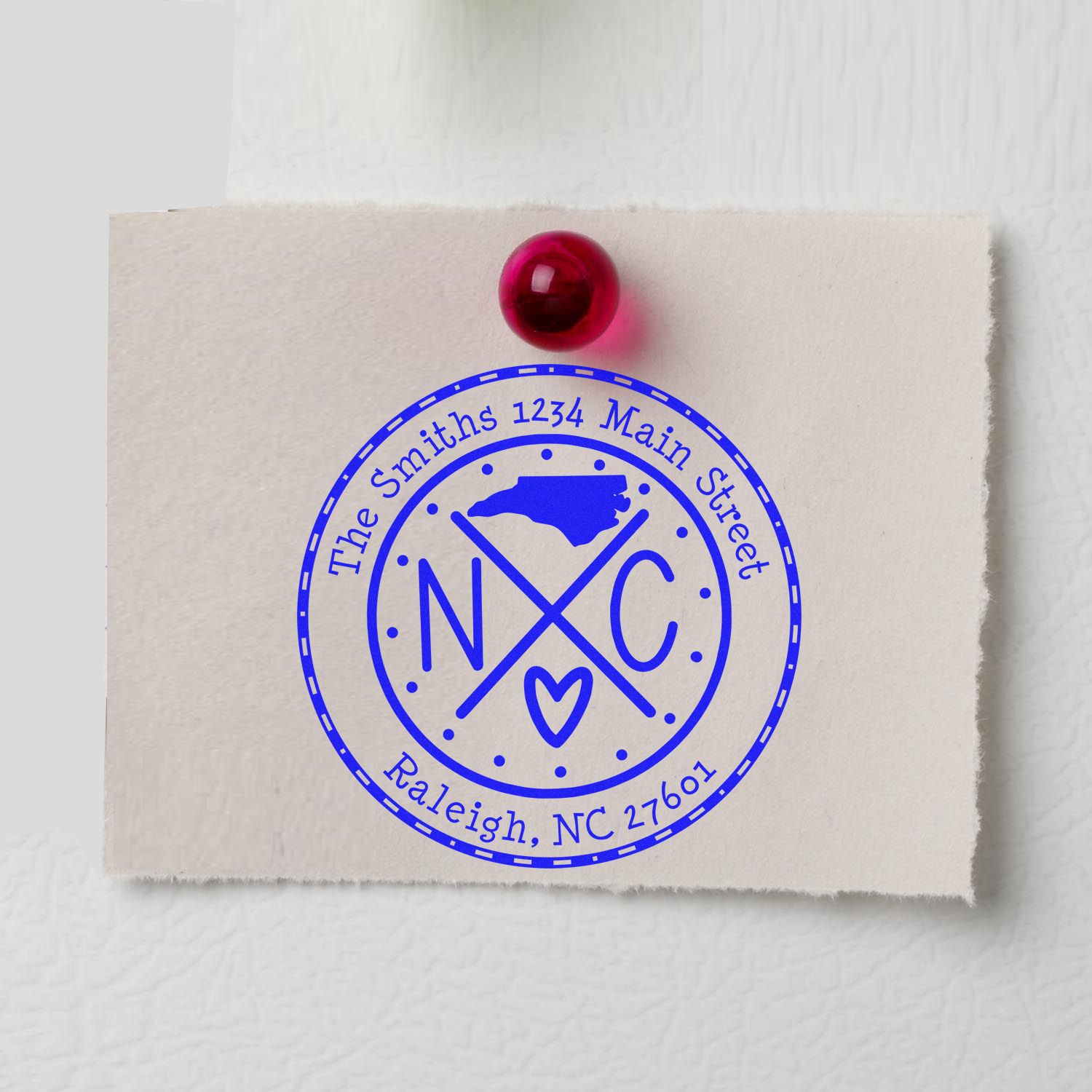 Wooden Handle Round North Carolina State Cross Custom-Made Address Rubber Stamp - Engineer Seal Stamps